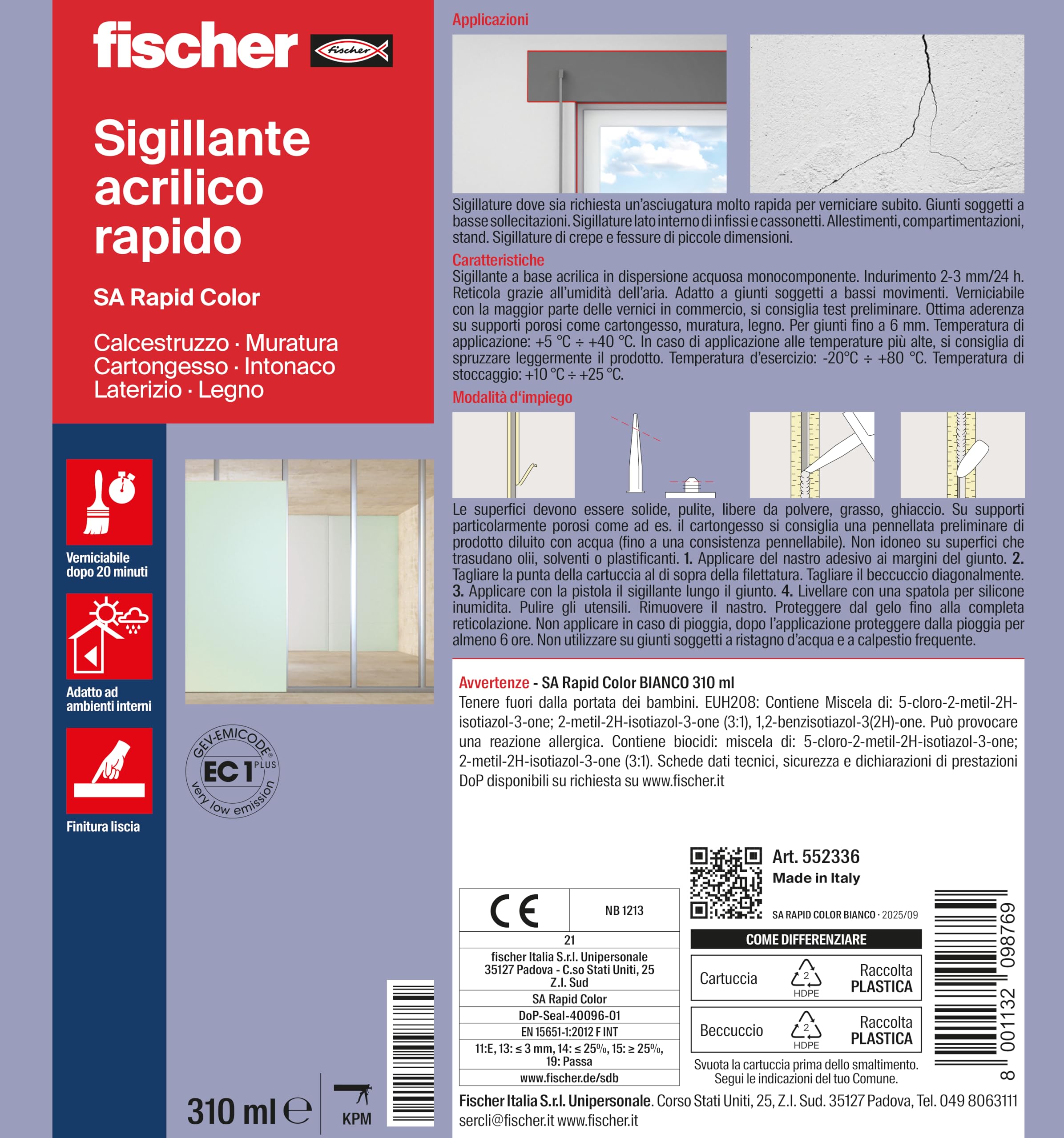 Fischer SA Rapid Color sigillante acrilico bianco verniciabile