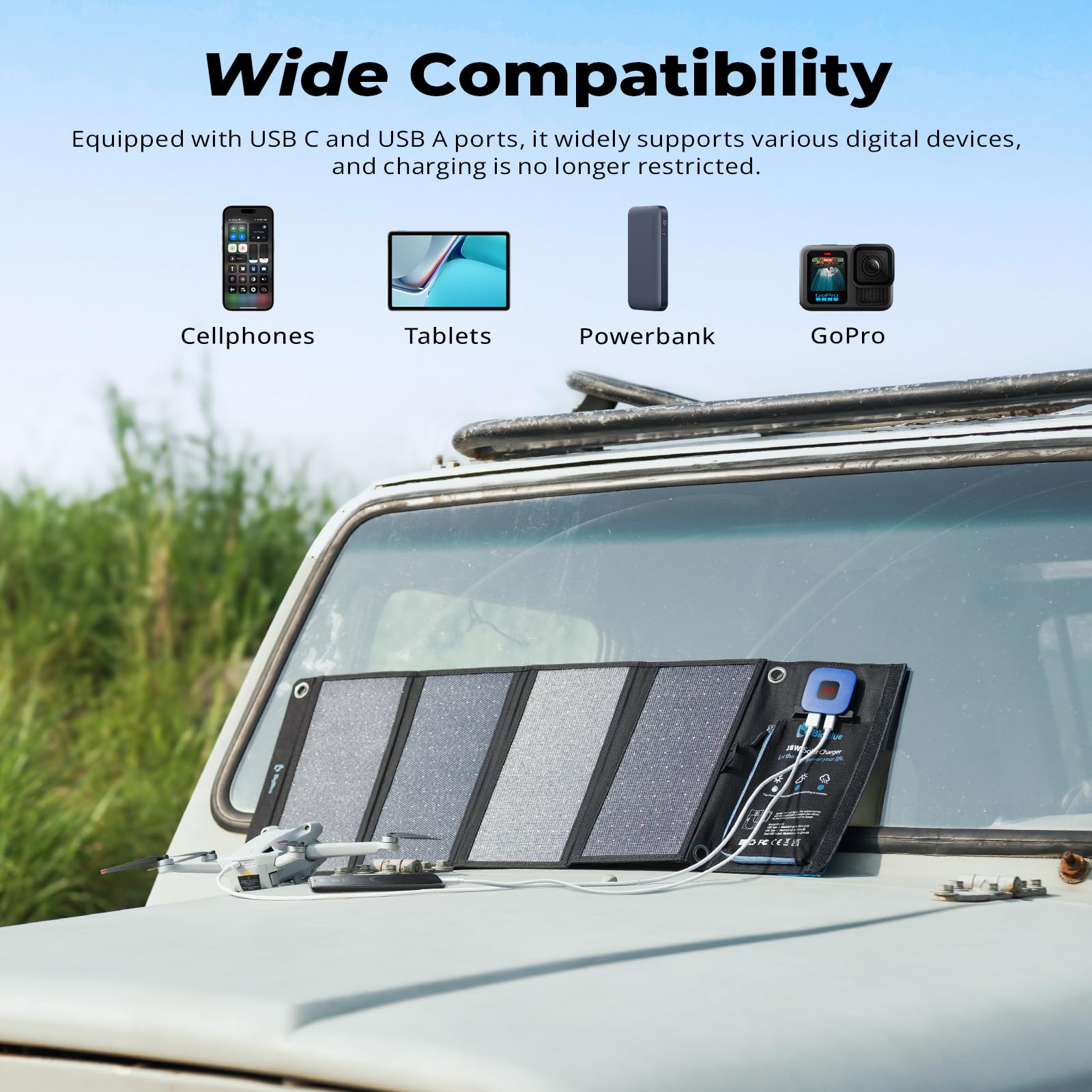 BigBlue 28W Pannello Solare Portatile USB Ricarica Diretta