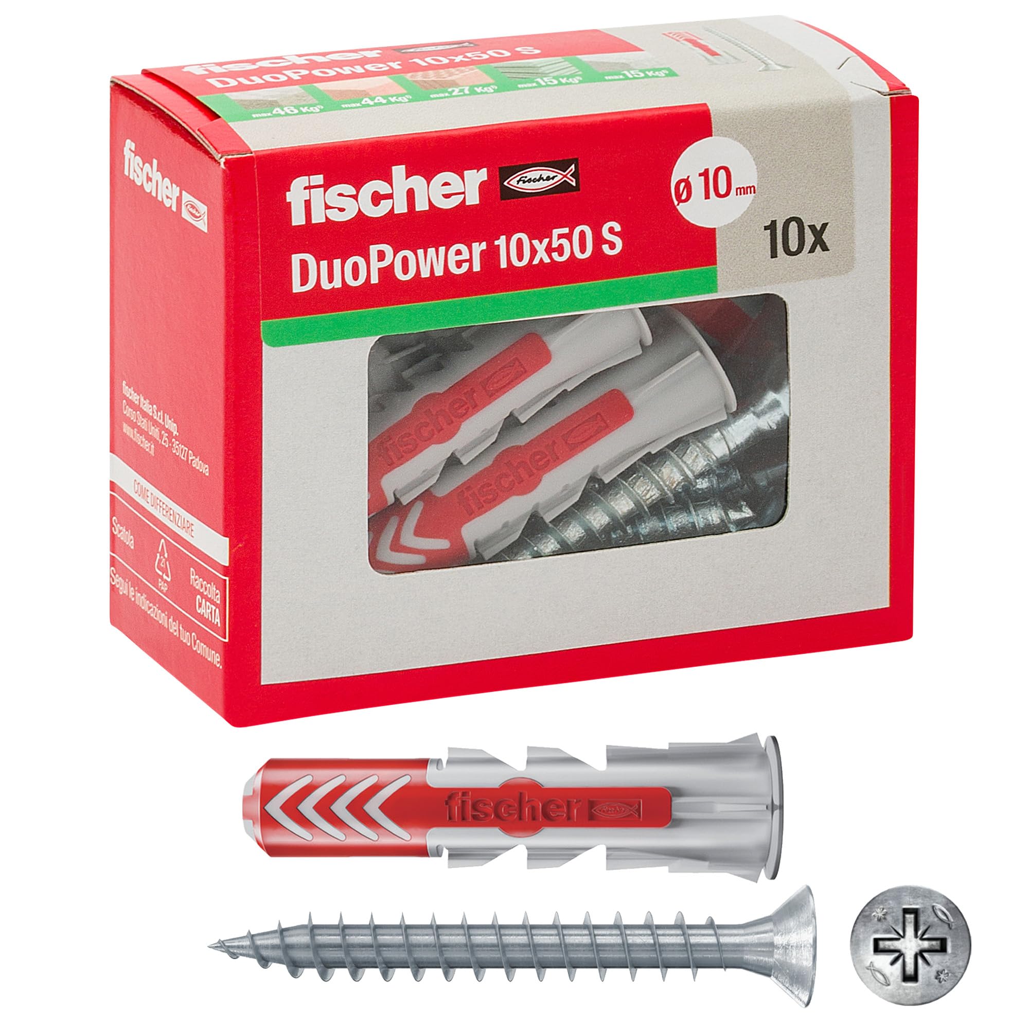 Fischer DuoPower 6x30 Tasselli con Vite 50 Pezzi