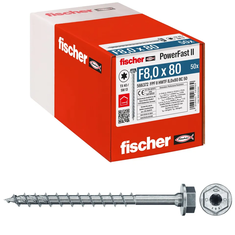 Fischer PowerFast FPF II 8,0x80 Viti Legno 50 Pz testa larga