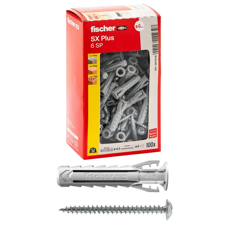 Fischer SX Plus 6x30 tassello con vite testa cilindrica per muro