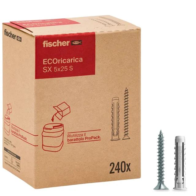 Fischer SX 5x25 S tasselli con vite Ecoricarica muratura