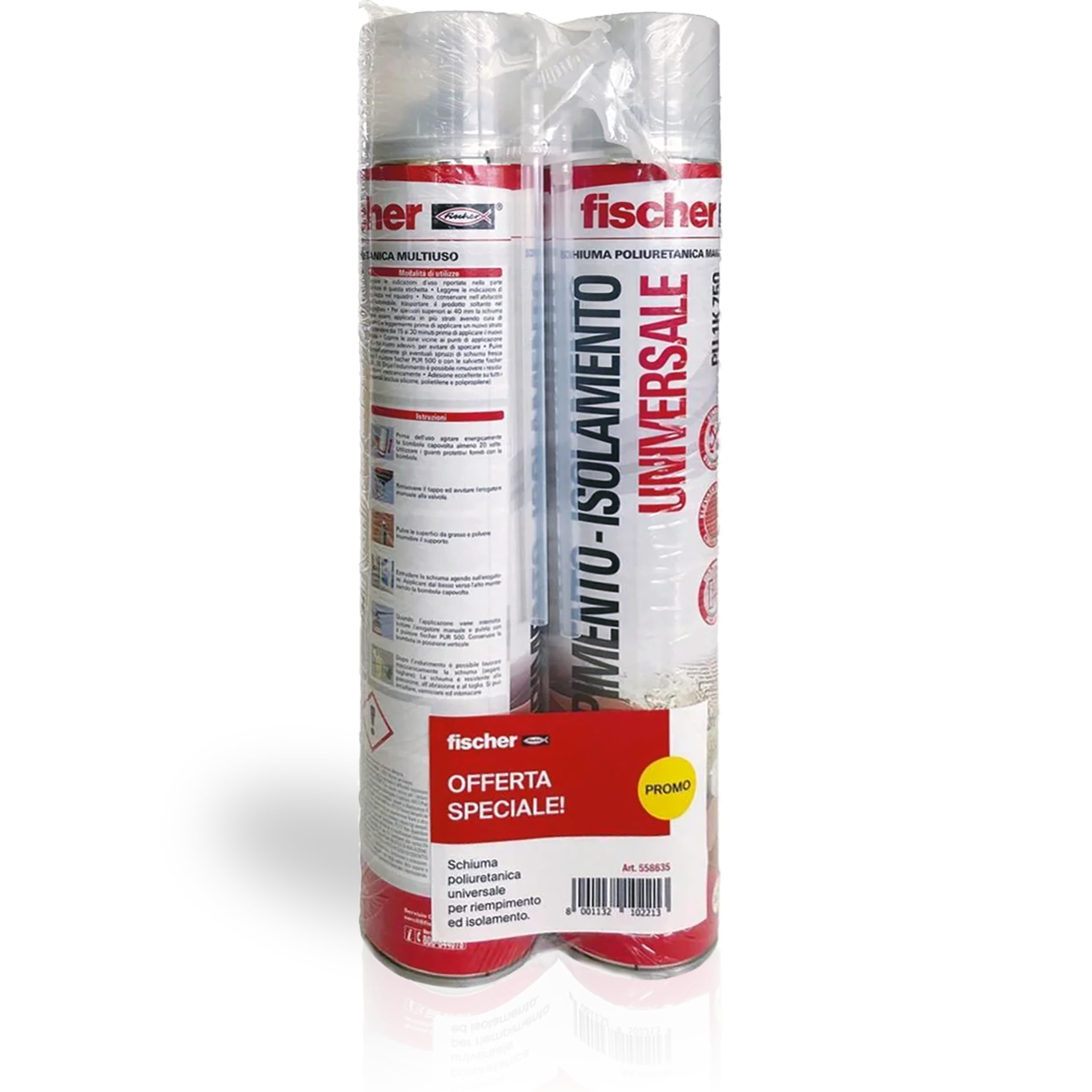 Fischer Bi-Pack schiuma poliuretanica PU 1K 2x750 ml con erogatore