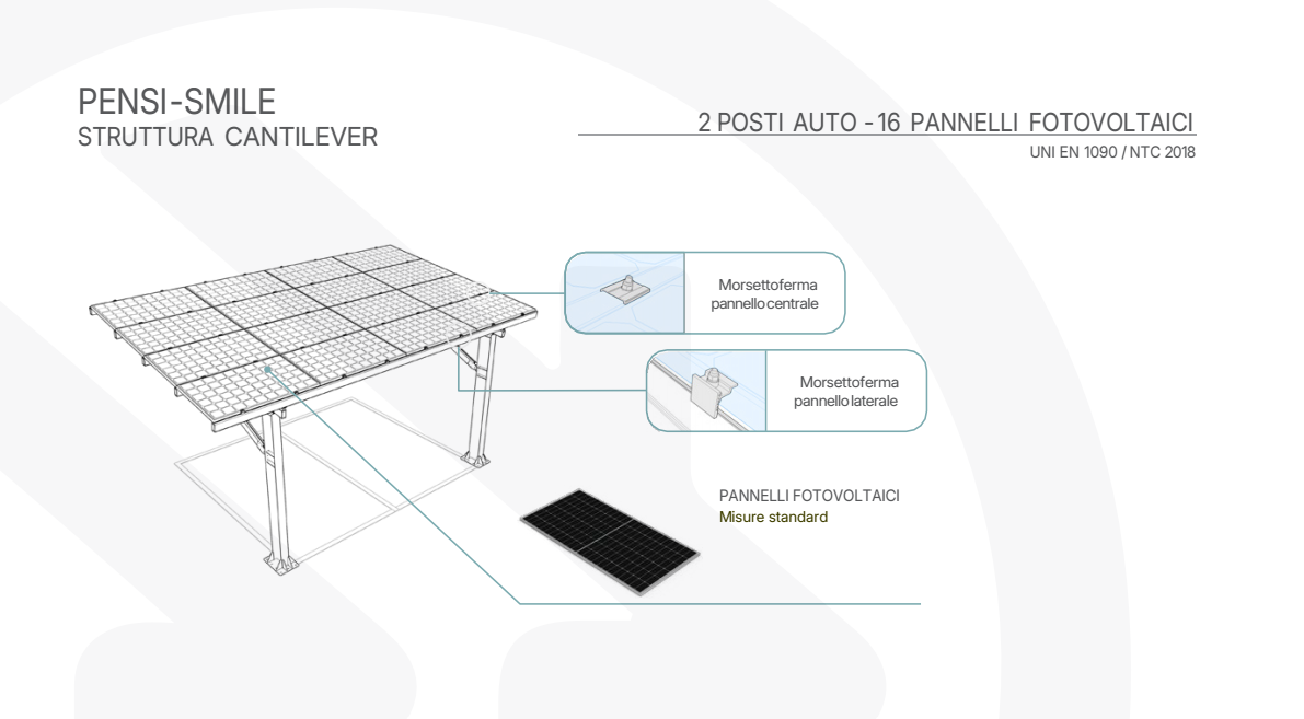 Solar MG Pensi-Smile Cantilever pensilina 2 posti 16 pannelli ferro