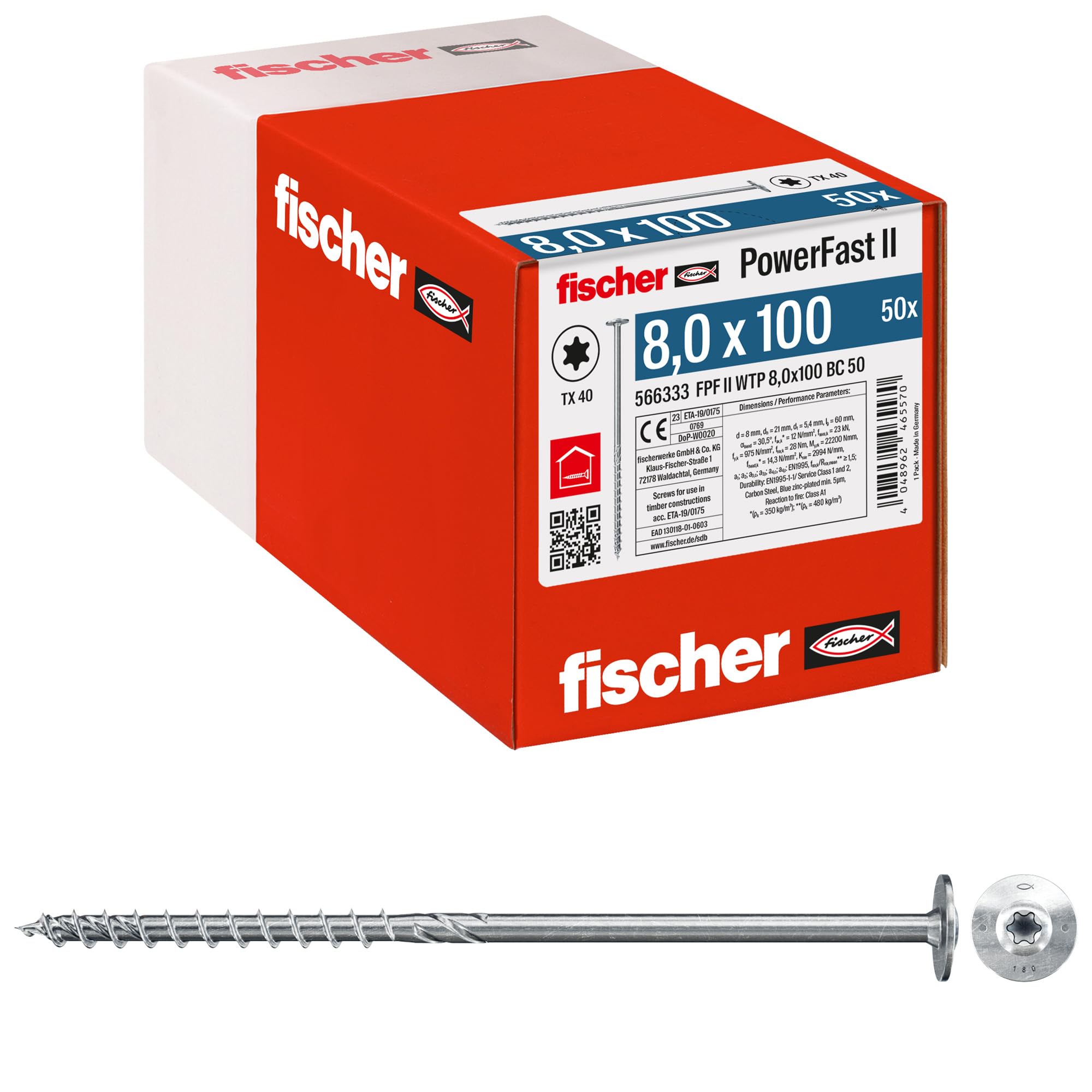 Fischer PowerFast FPF II WTP 8,0x100 viti legno 50 pz