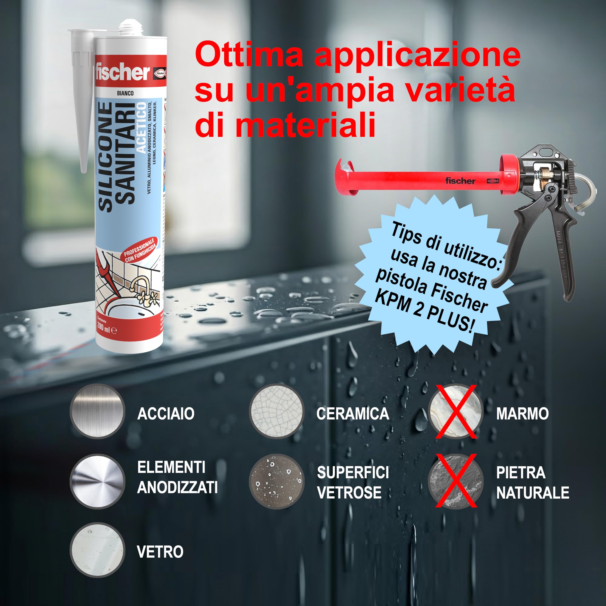 Fischer SAS 9362 silicone antimuffa trasparente 280 ml bagno
