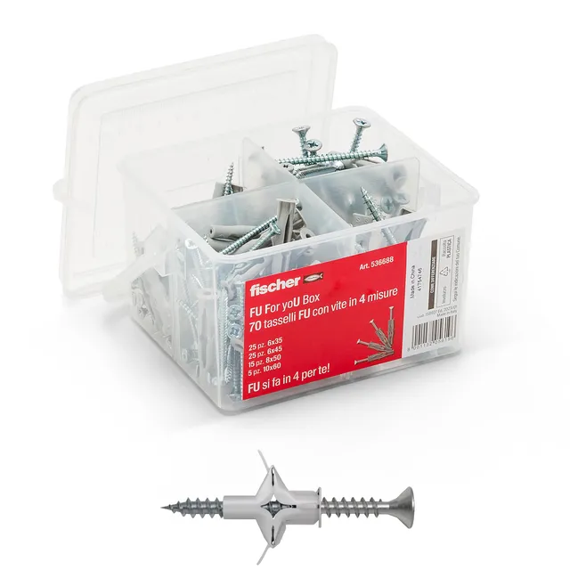 fischer For You Box FU kit tasselli con viti 70 pz muro