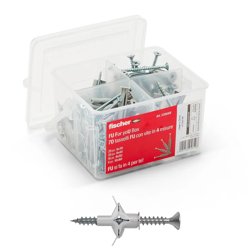 fischer For You Box FU kit tasselli con viti 70 pz muro
