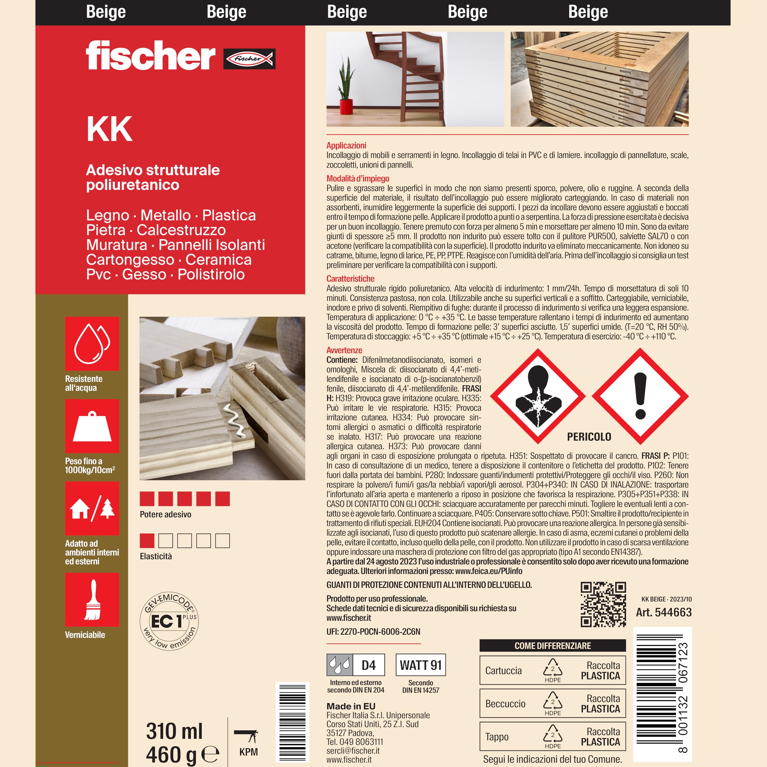 Fischer KK Adesivo Poliuretanico Legno Resistente acqua