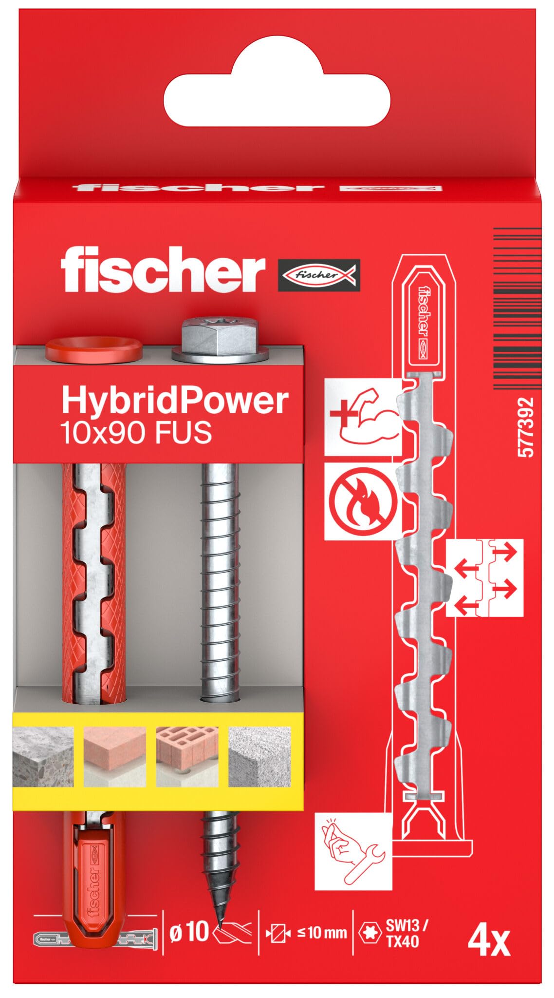 Fischer HybridPower 10x90 tasselli 4 pezzi vite esagonale