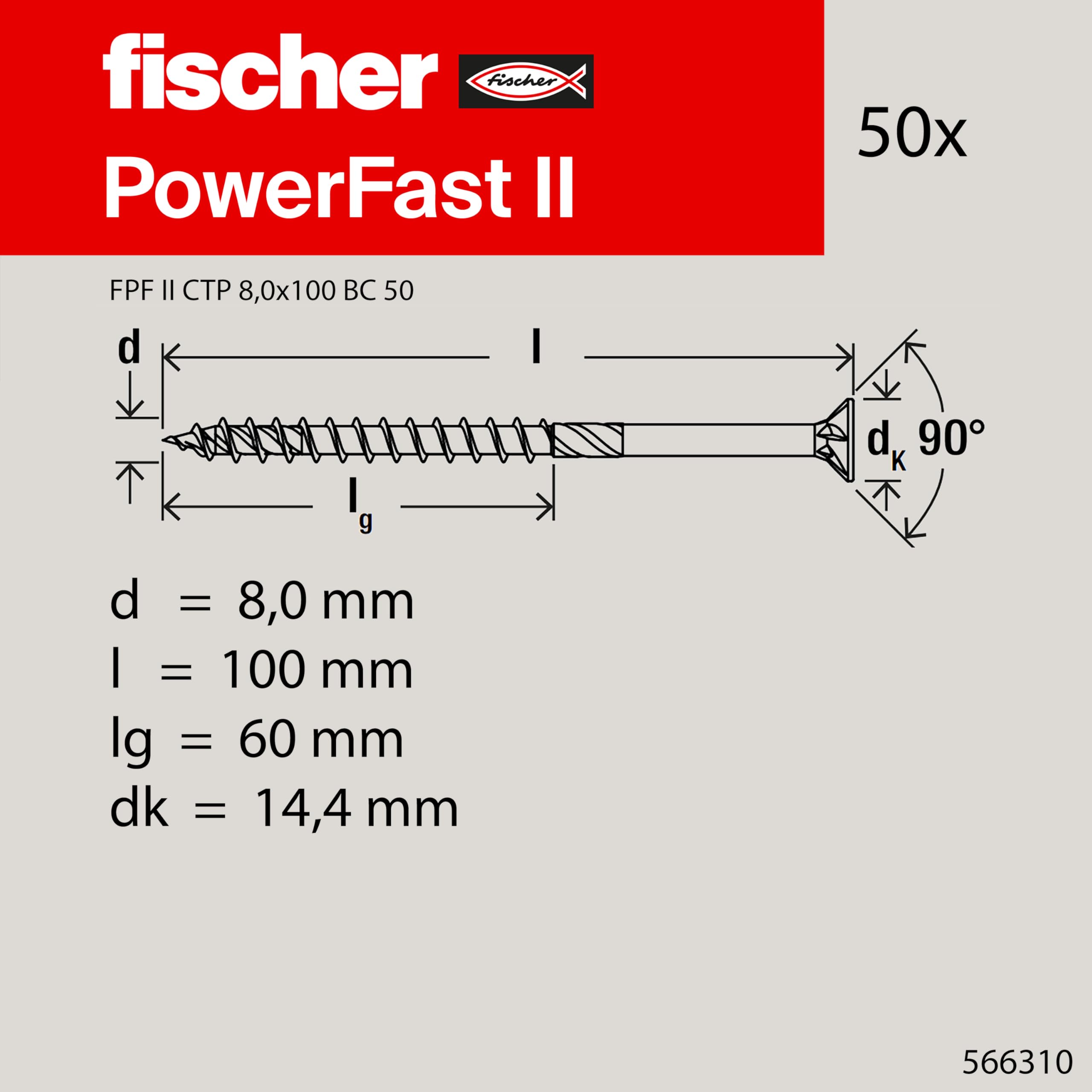 Fischer PowerFast FPF II CTP 8,0x100 viti legno 50 pz Torx