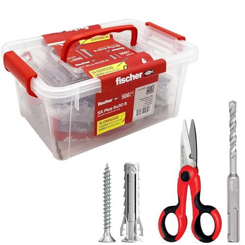 Fischer SX Plus tasselli 6mm con viti kit 500 pezzi + punta