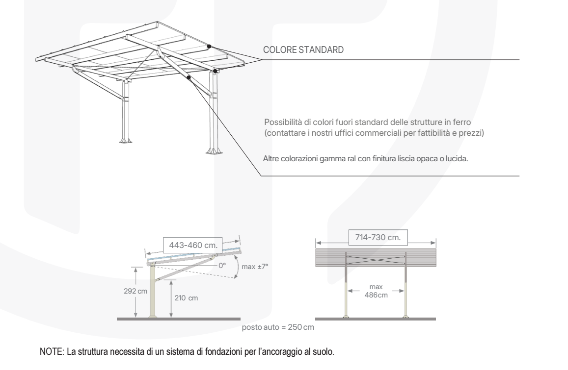 Solar MG Pensi-Smile Cantilever pensilina 2 posti 16 pannelli ferro