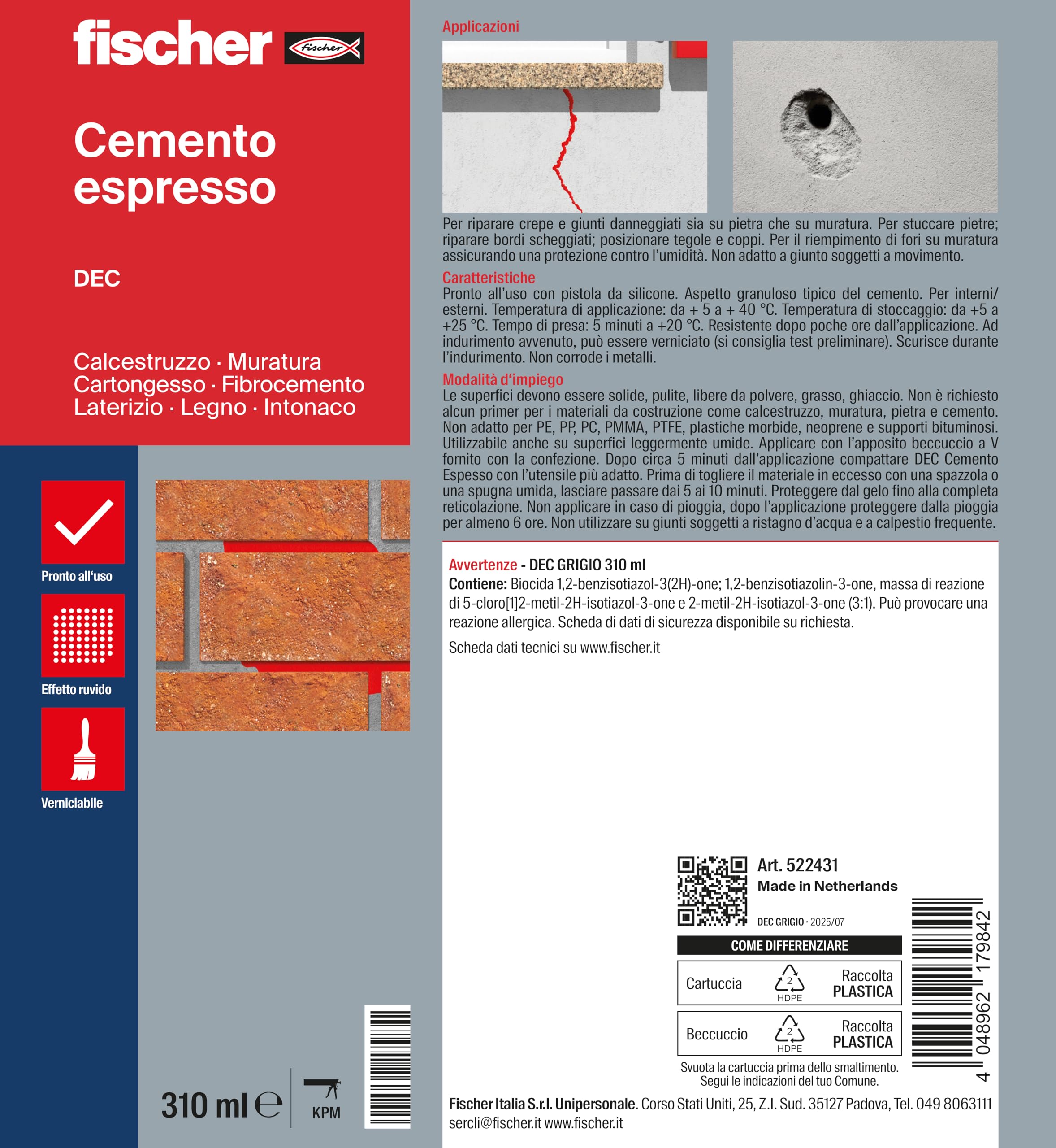 Fischer Solar DEC Cemento Espresso sigillante per crepe interno esterno