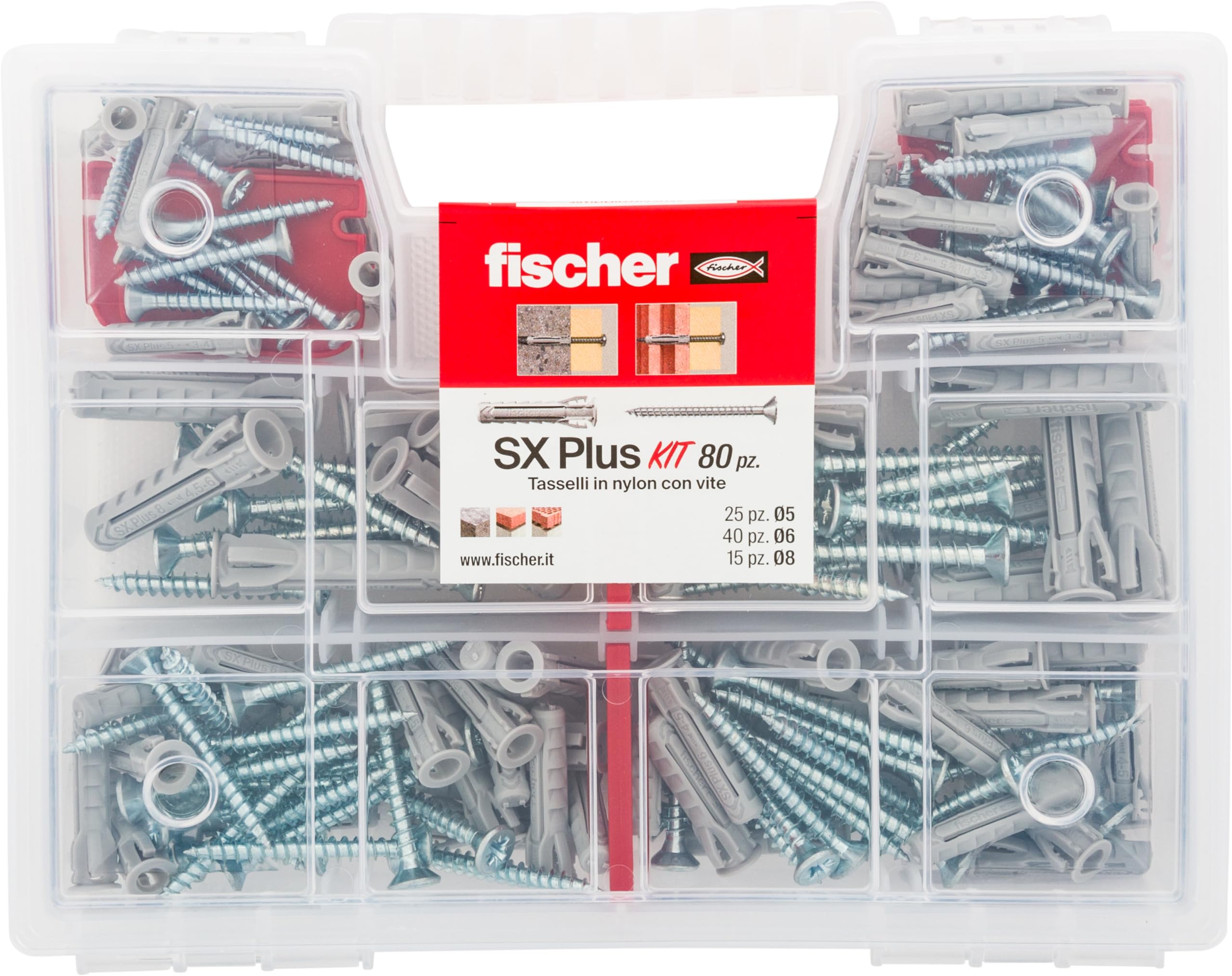 Fischer SX Plus Kit 80 Tasselli con Viti Assortiti 5-8 mm