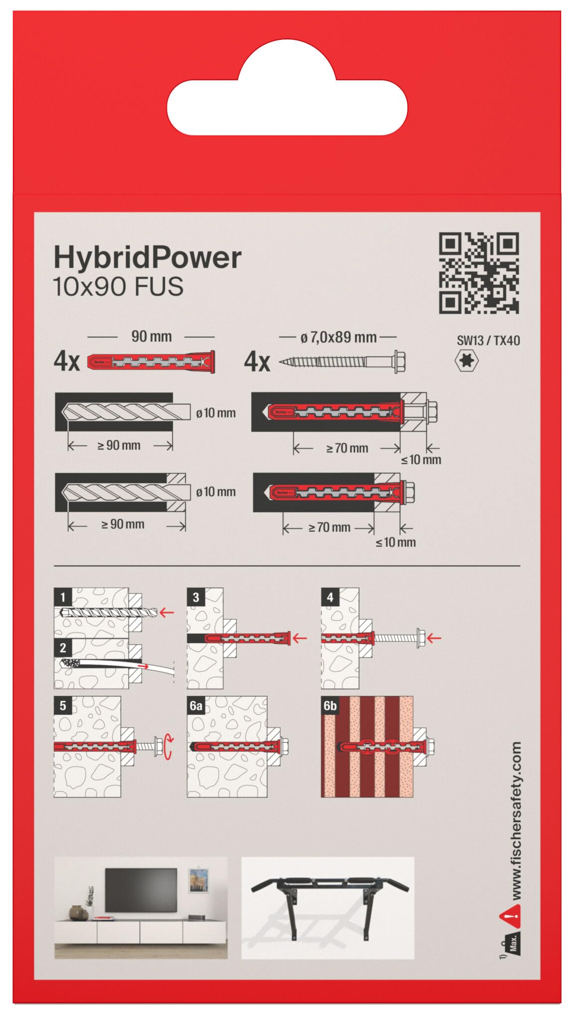 Fischer HybridPower 10x90 tasselli 4 pezzi vite esagonale