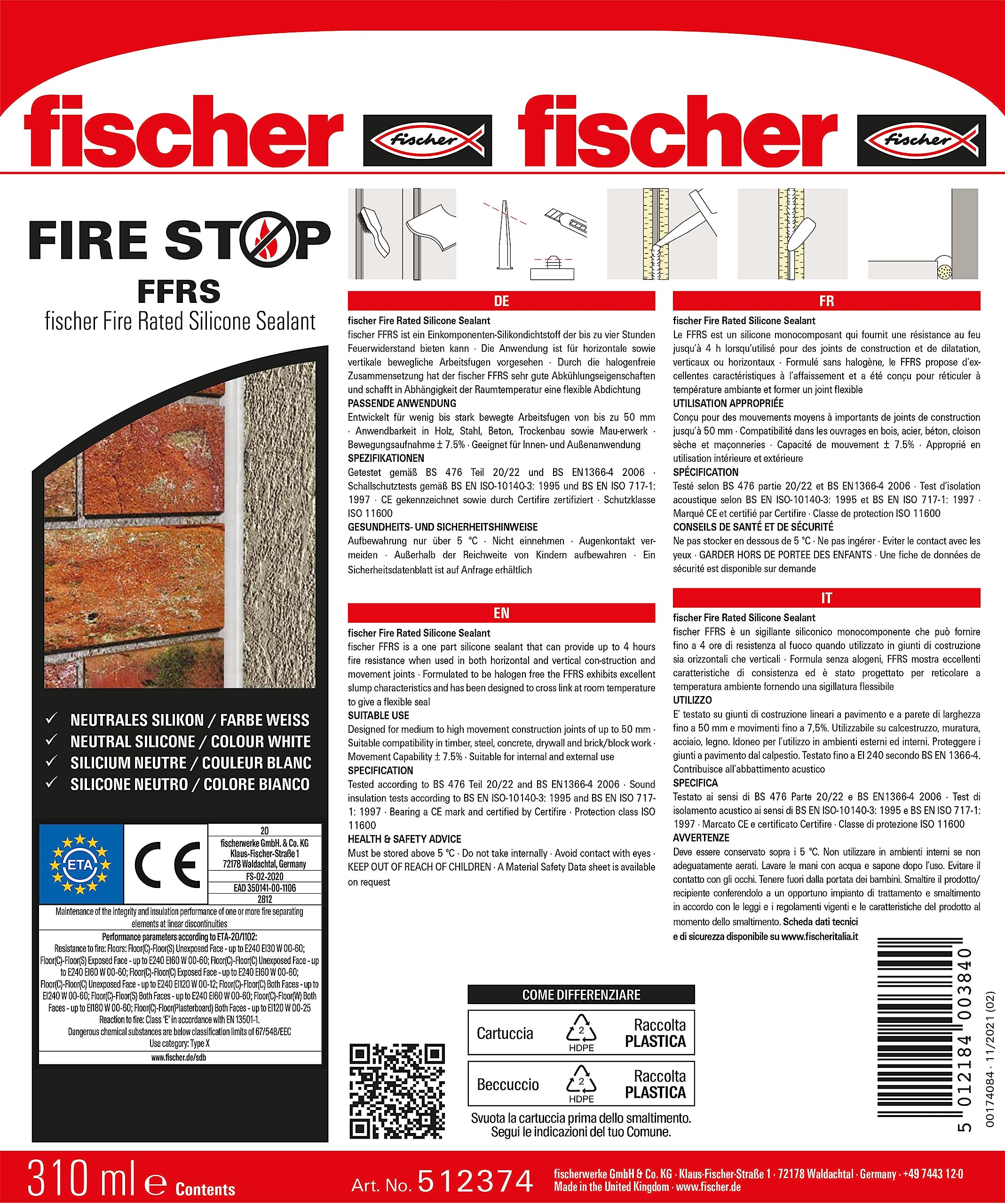 Fischer Firestop FFRS 310 sigillante antifuoco bianco