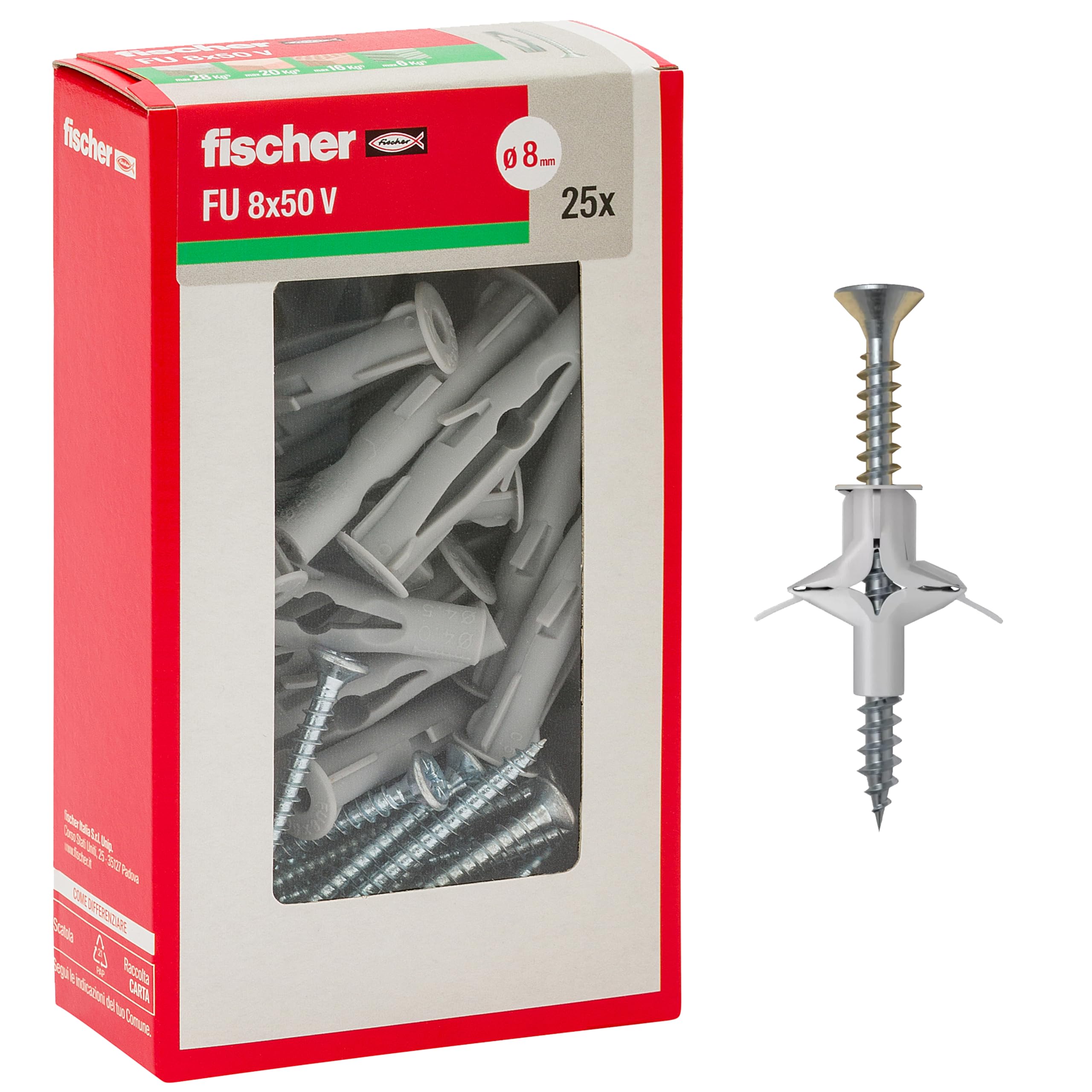 Fischer FU 6x35 tasselli farfalla 25 pezzi con viti