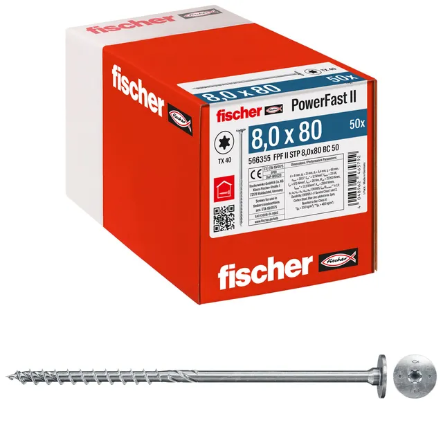 Fischer PowerFast FPF II STP 8,0x80 viti legno 50 pz Torx