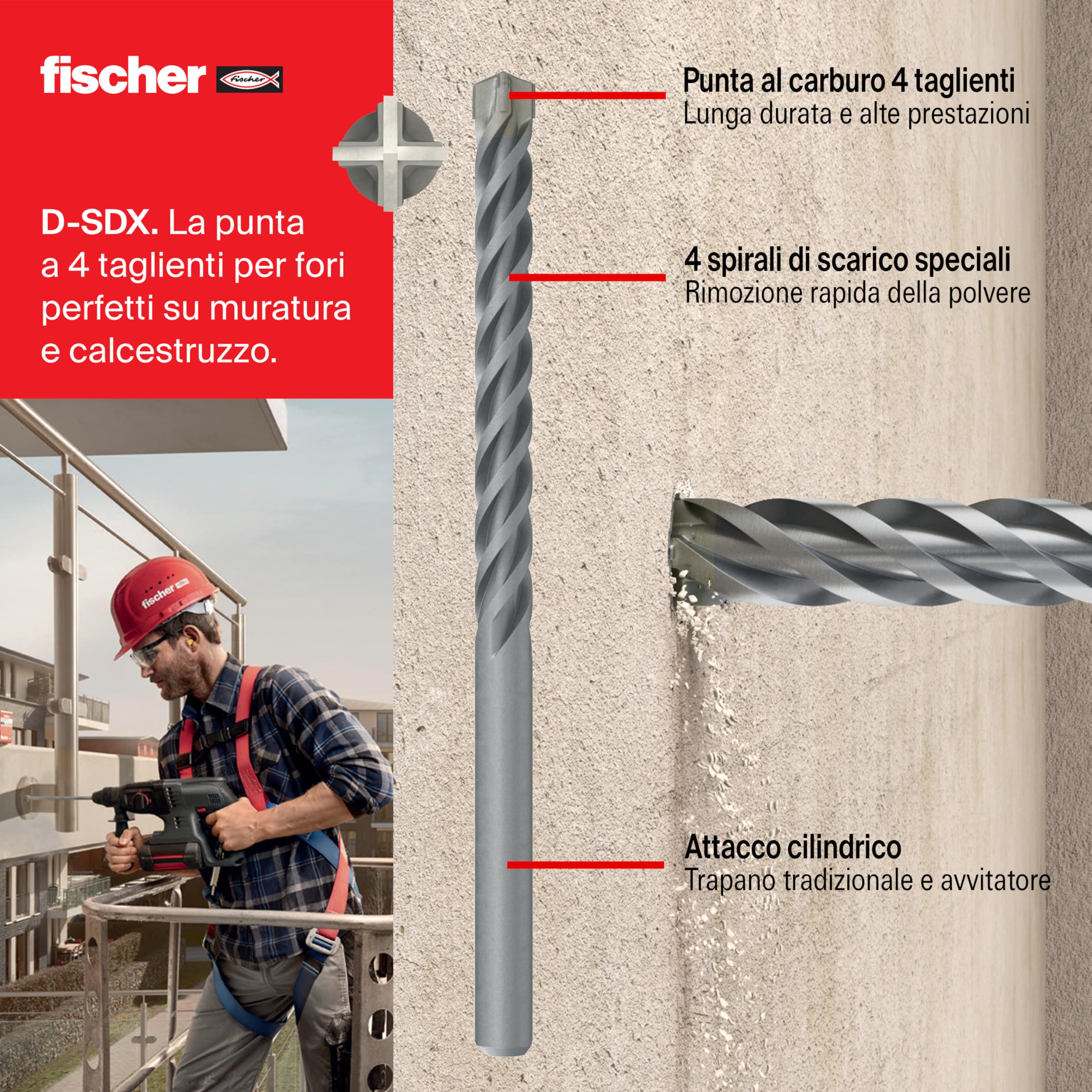 Fischer D-SDX kit 5 punte trapano muro 5-12 mm cilindrico