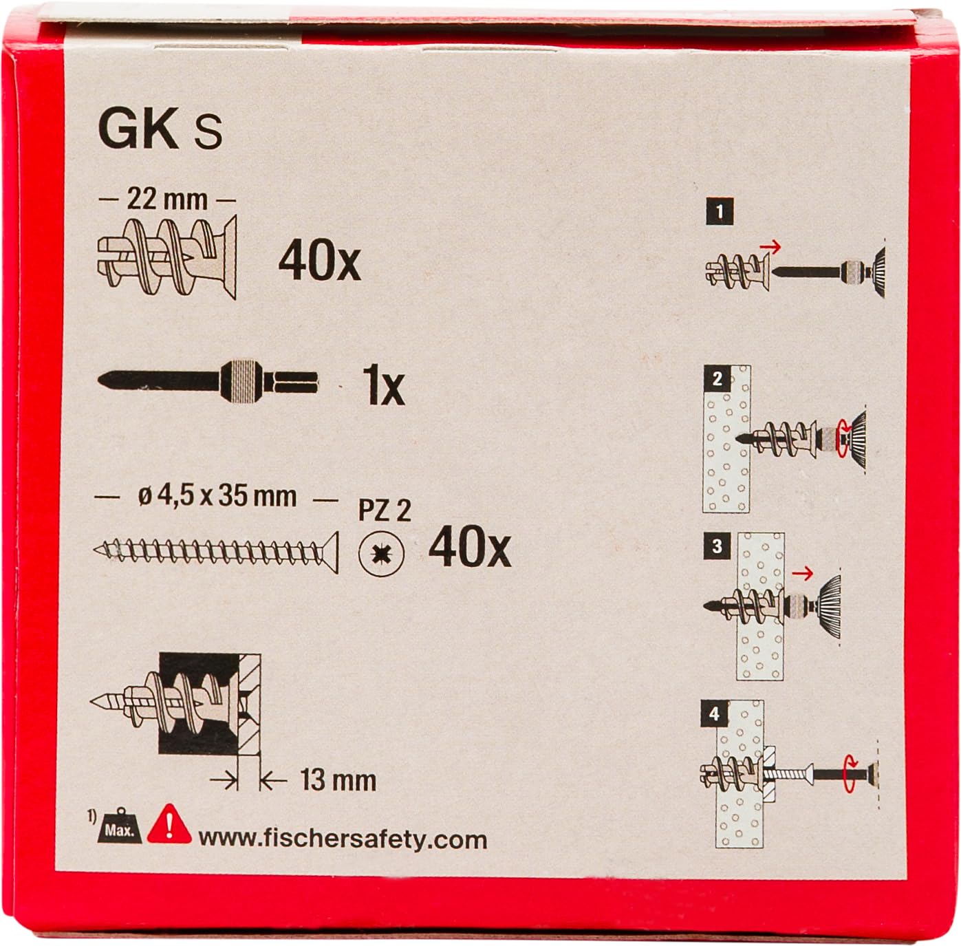 Fischer GK Tasselli Cartongesso con Vite 40 Pz Senza Trapano