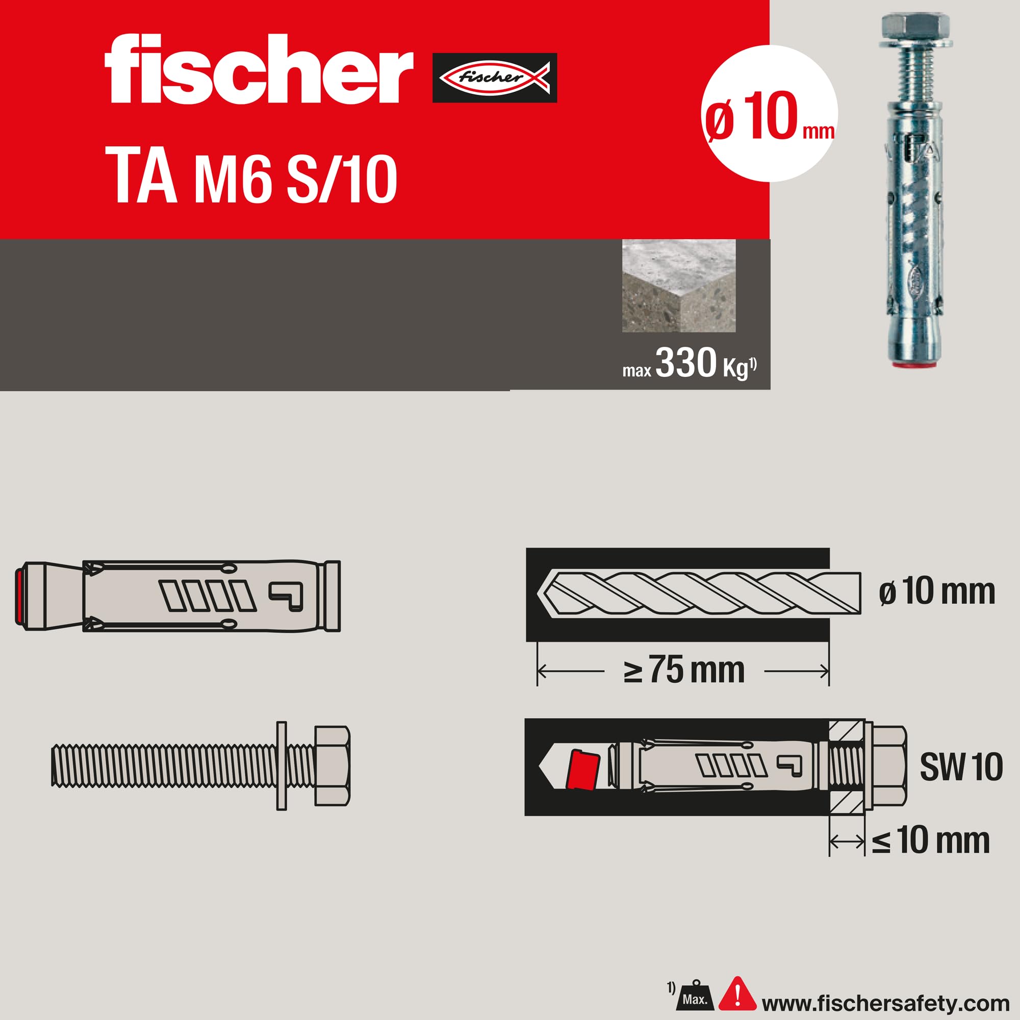 Fischer TA M6 Tasselli Acciaio con Vite 8 Pz Cemento