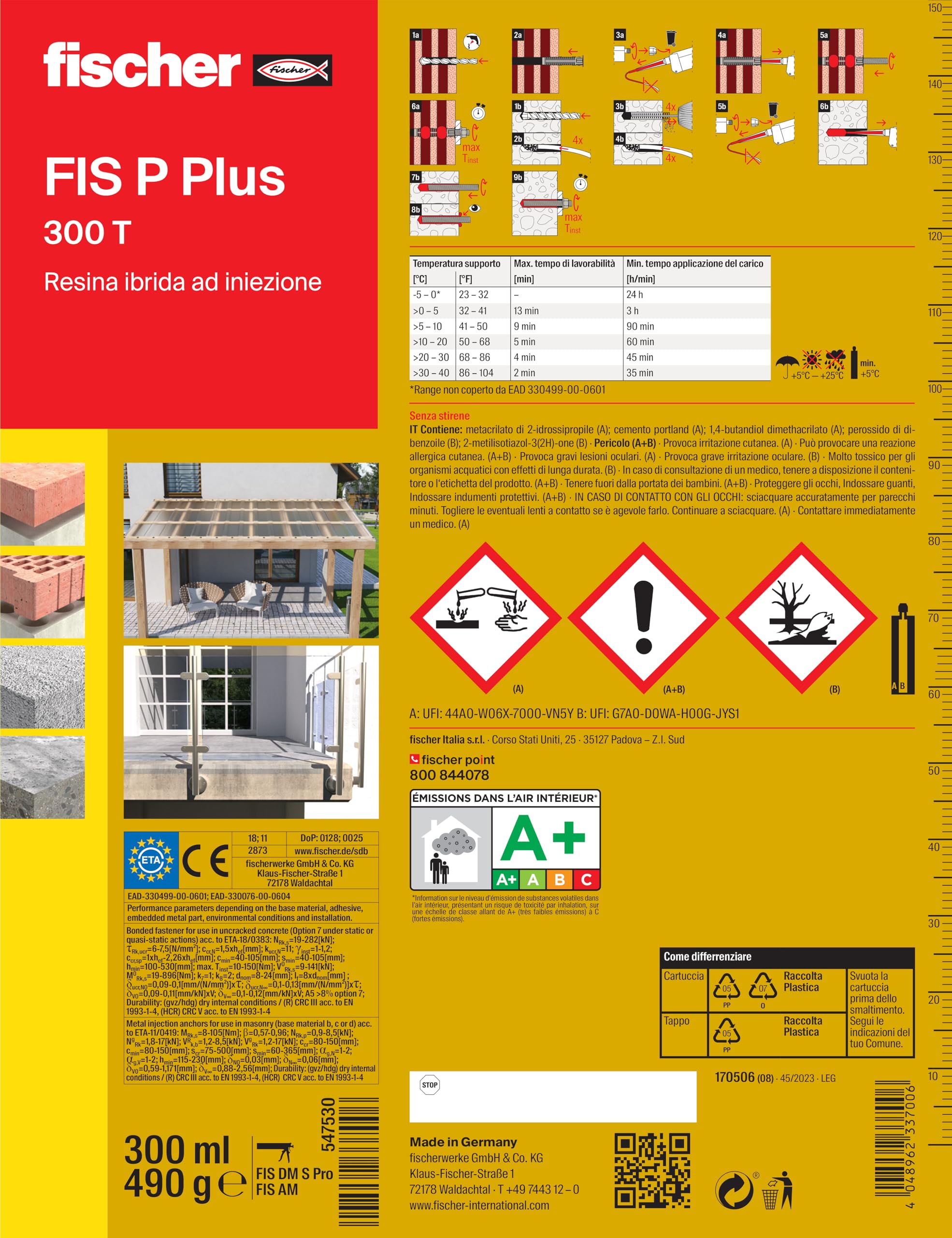 Fischer FIS P PLUS 300 T Tassello Chimico 2x300 ml Poliestere