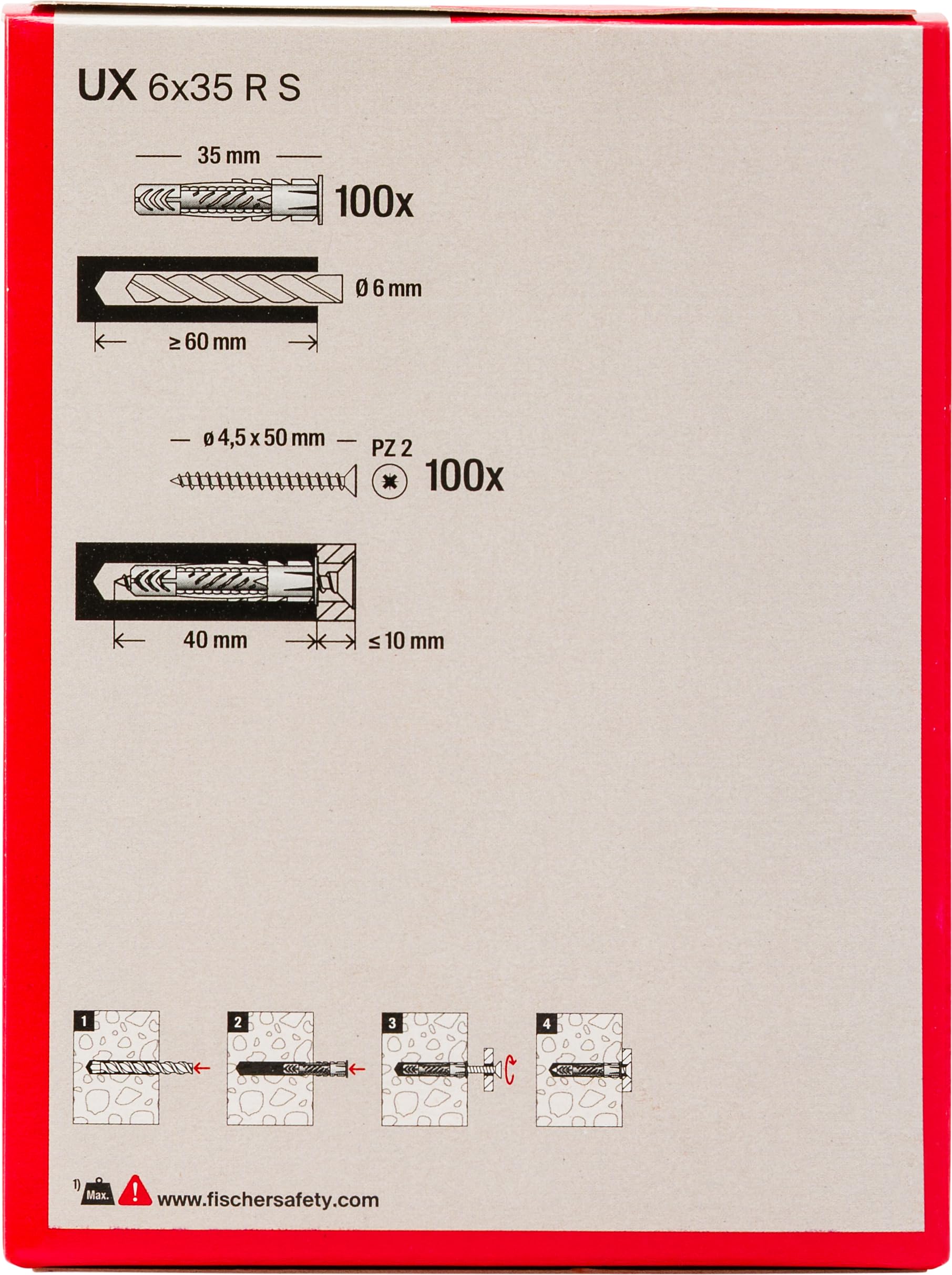 Fischer UX 6x35 R S Tasselli Universali con Vite 100 Pezzi