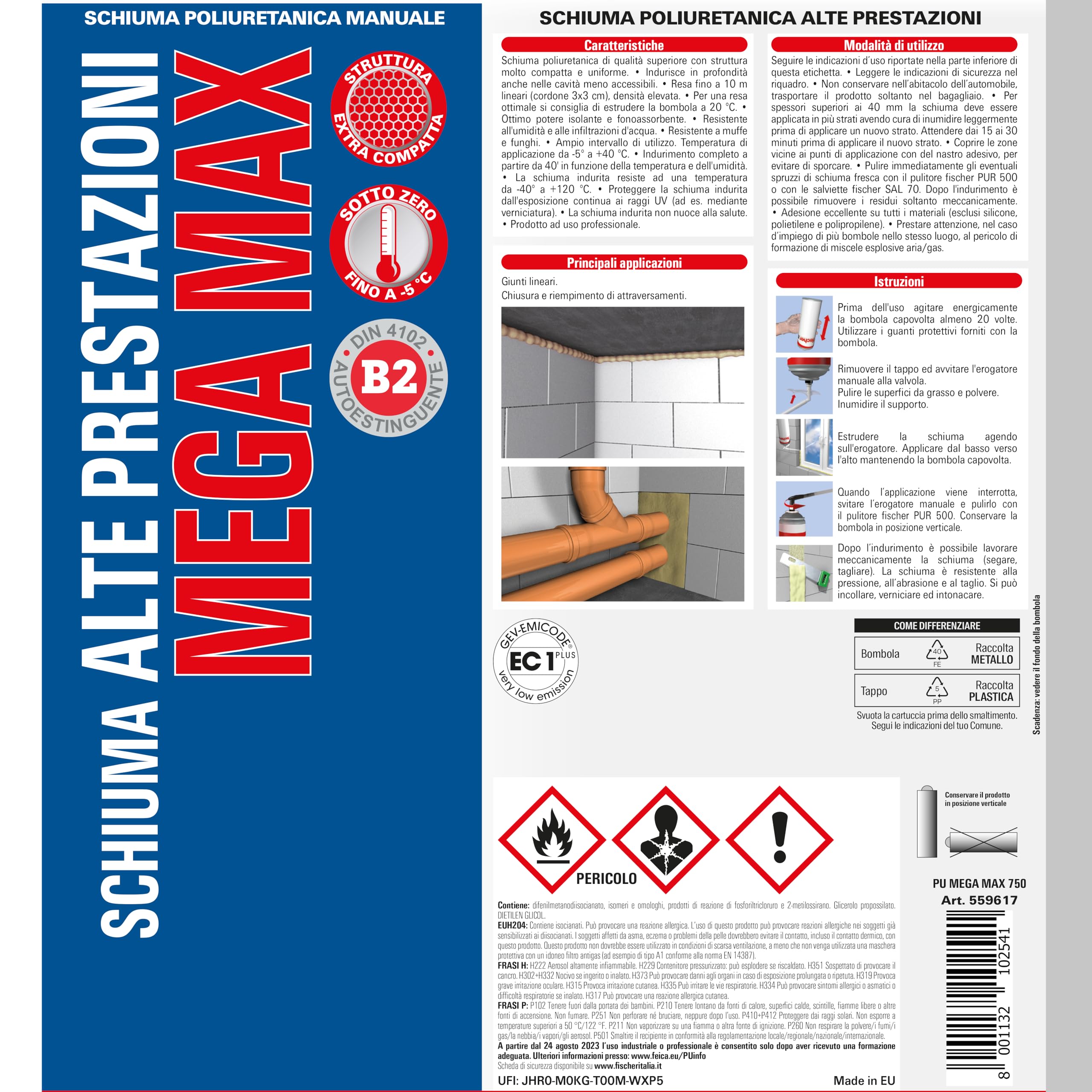 Fischer PU Mega Max 750 schiuma poliuretanica 750 ml