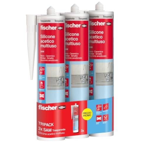Fischer SAM Silicone Acetico Trasparente Antimuffa 3x280 ml