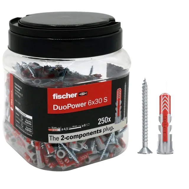 fischer Duopower 6x30 tasselli con viti 250 pz muro
