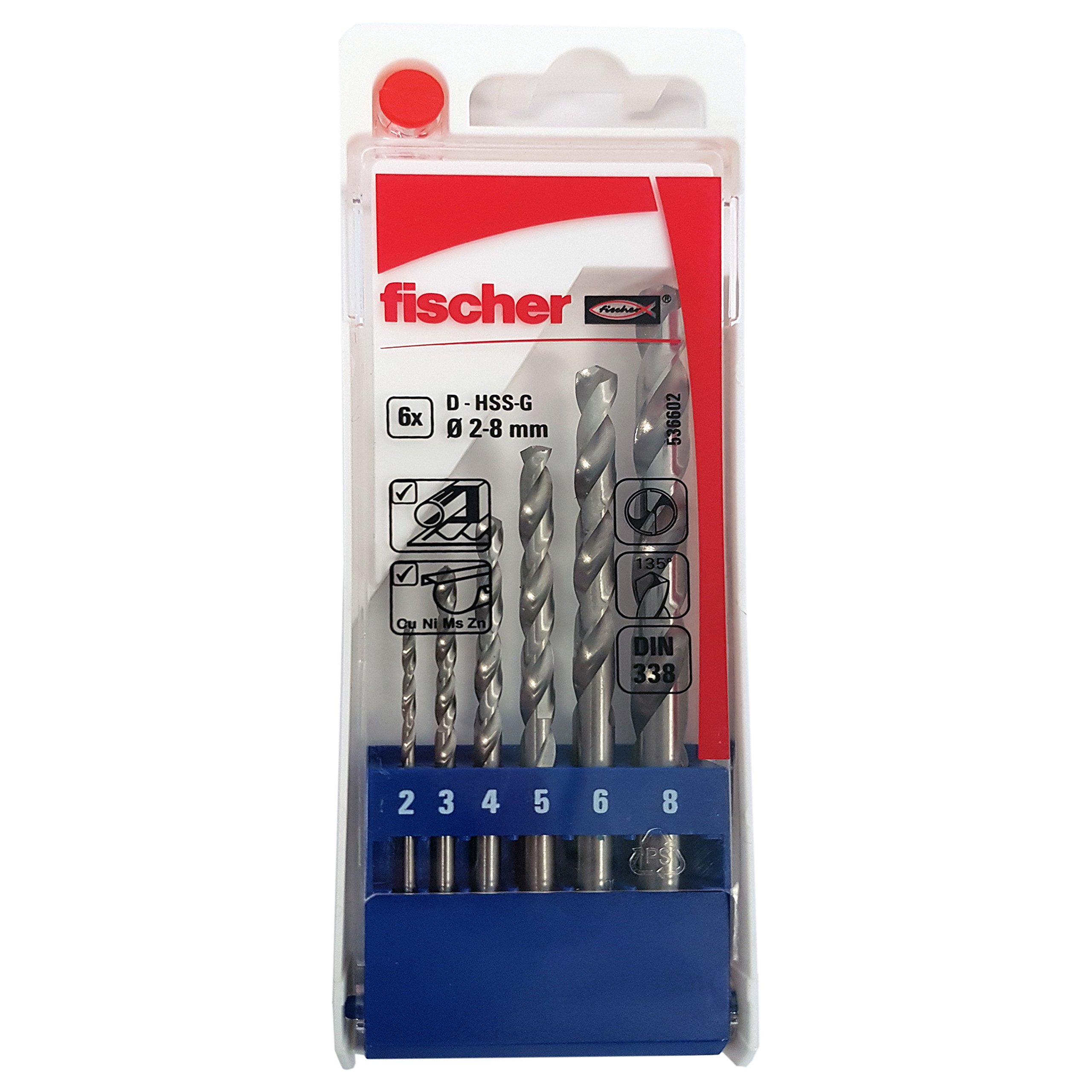 Fischer HSS Set 6 Punte Trapano Metallo Ø 2-8 mm