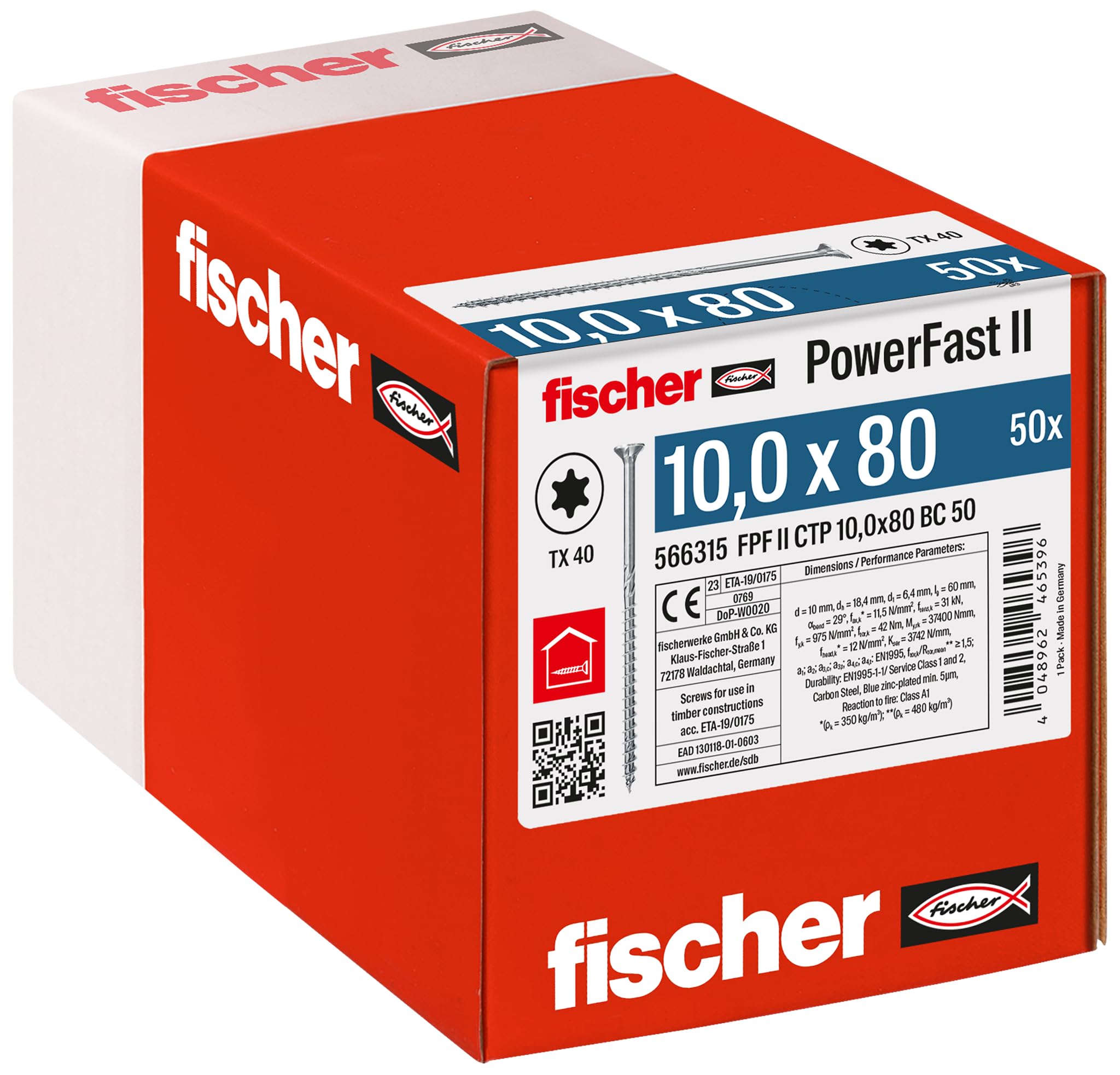 Fischer PowerFast FPF II CTP 8,0x100 viti legno 50 pz Torx