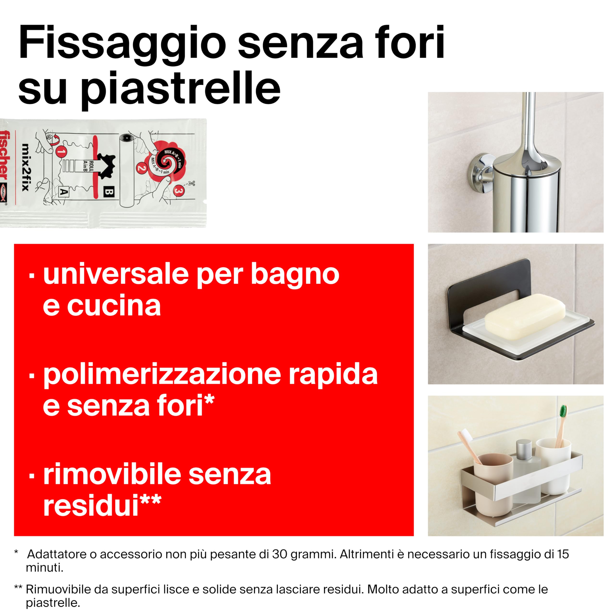 Fischer Colla Bagno kit fissaggio piastrelle 4x4g senza forare