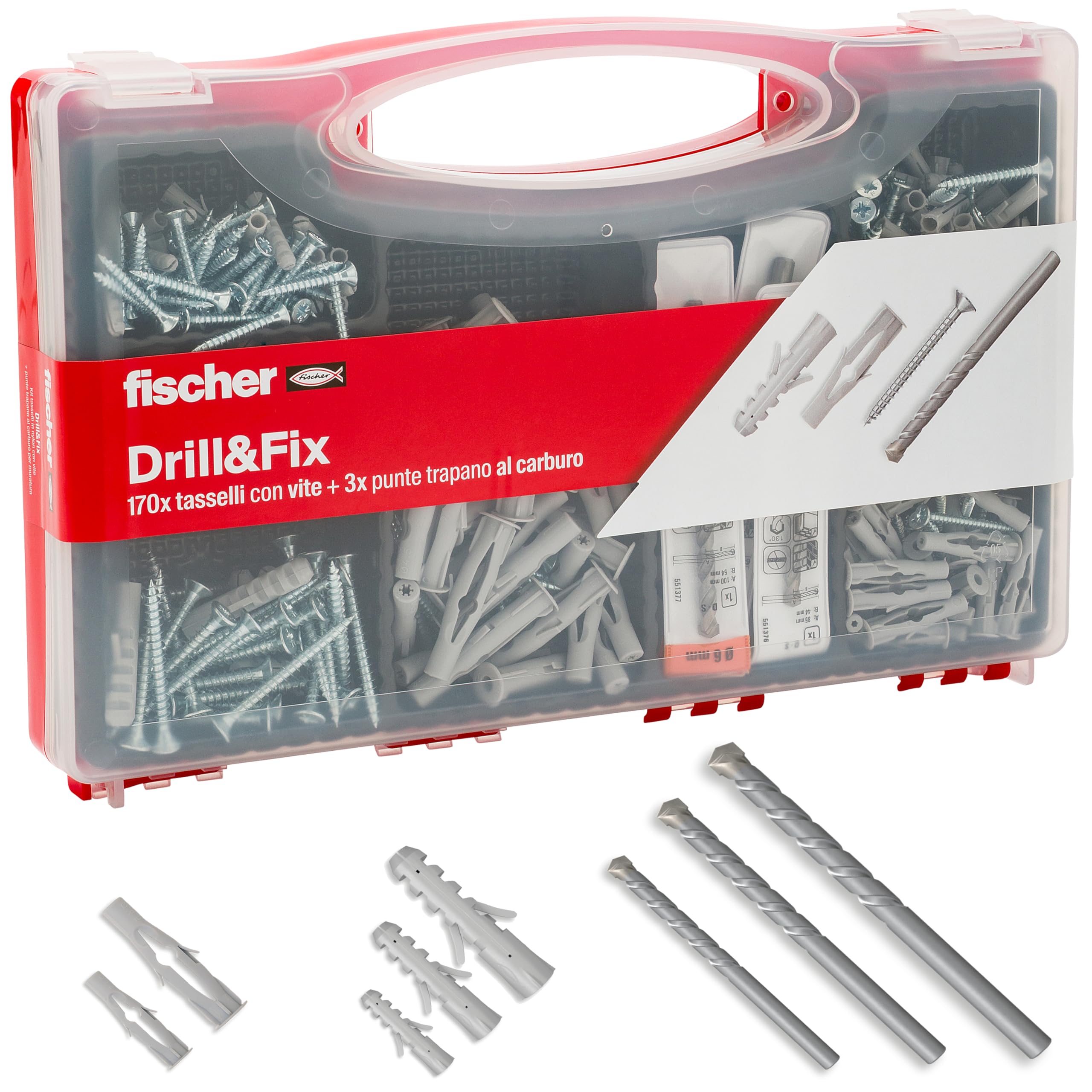 Fischer Drill & Fix kit tasselli 170 pz con punte per muro