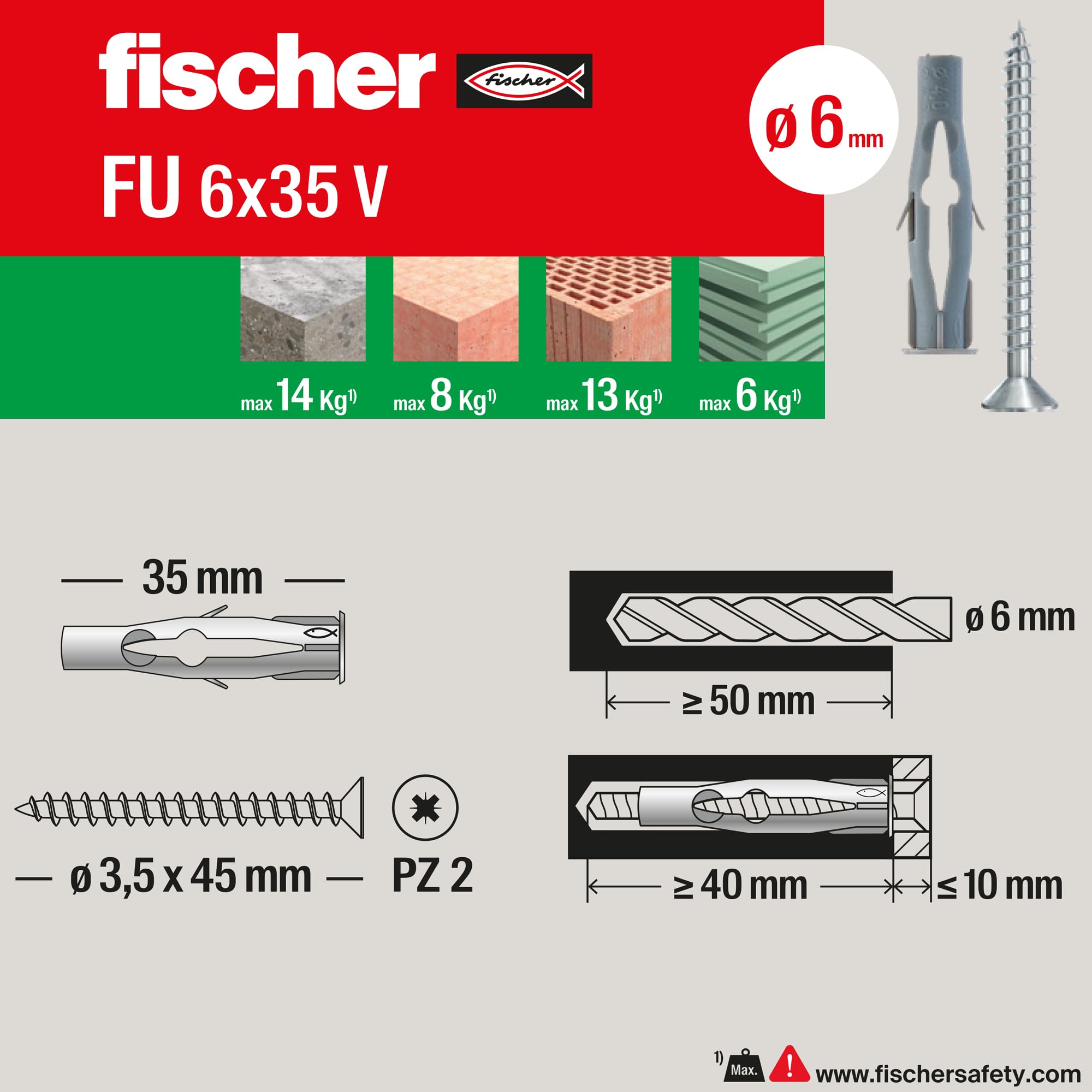 Fischer FU 6x35 tasselli farfalla 25 pezzi con viti