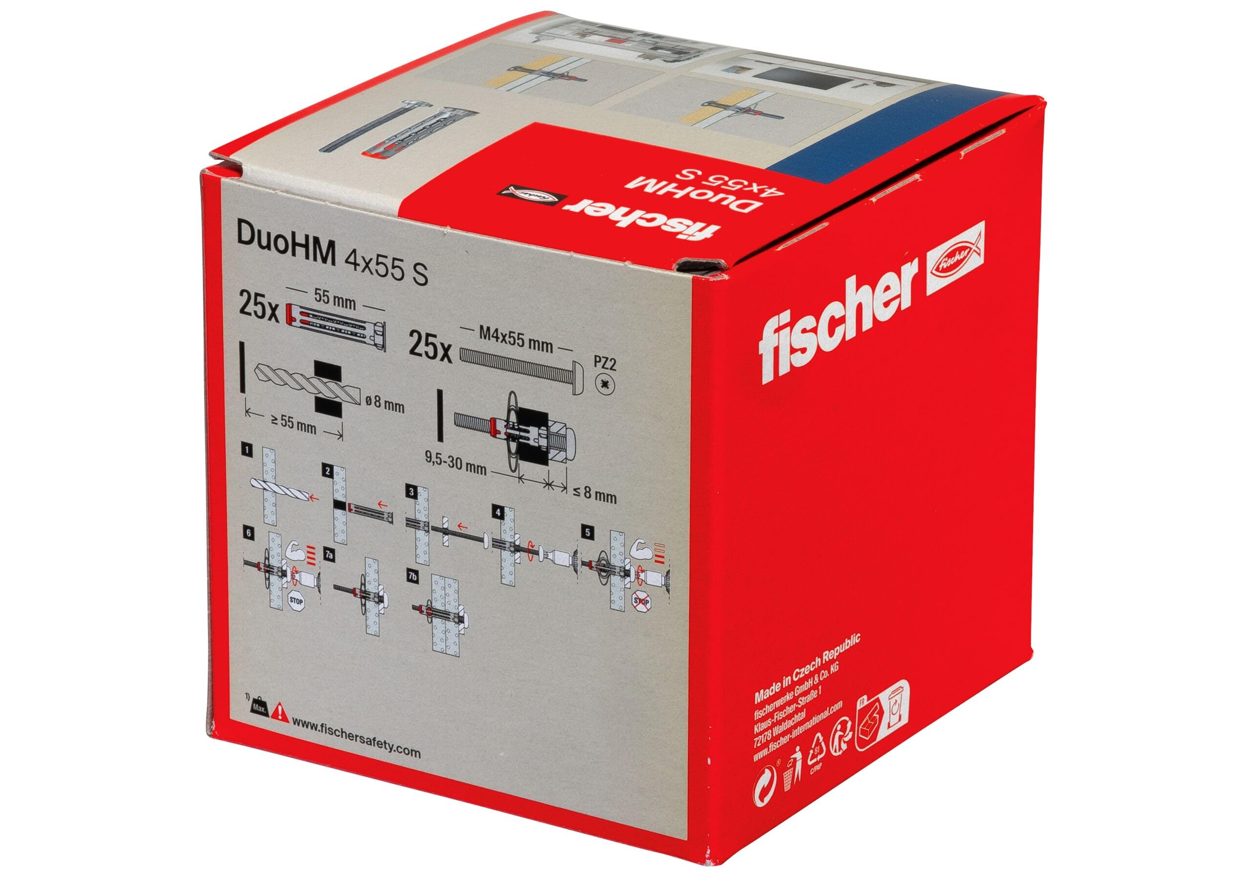 Fischer DuoHM M4x55 Tassello Cartongesso Metallo Nylon 25 Pz