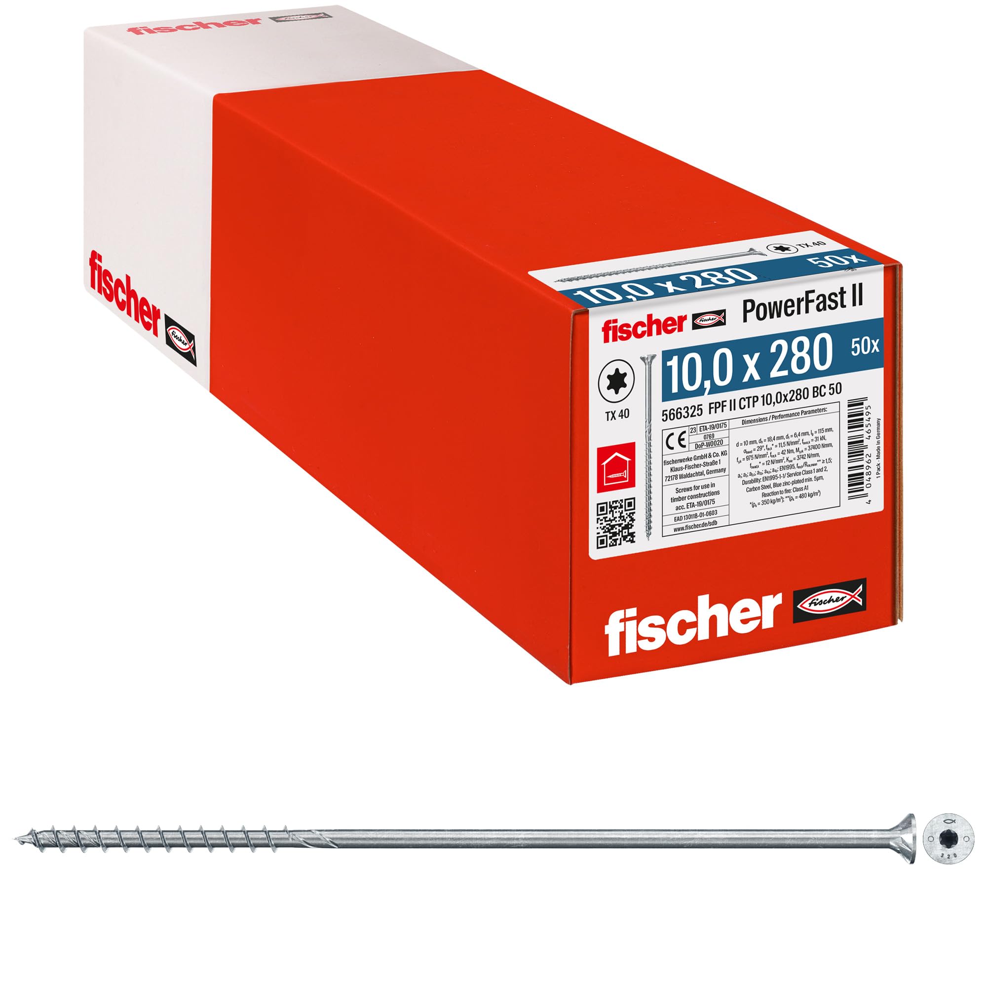 Fischer PowerFast FPF II CTP 8,0x100 viti legno 50 pz Torx