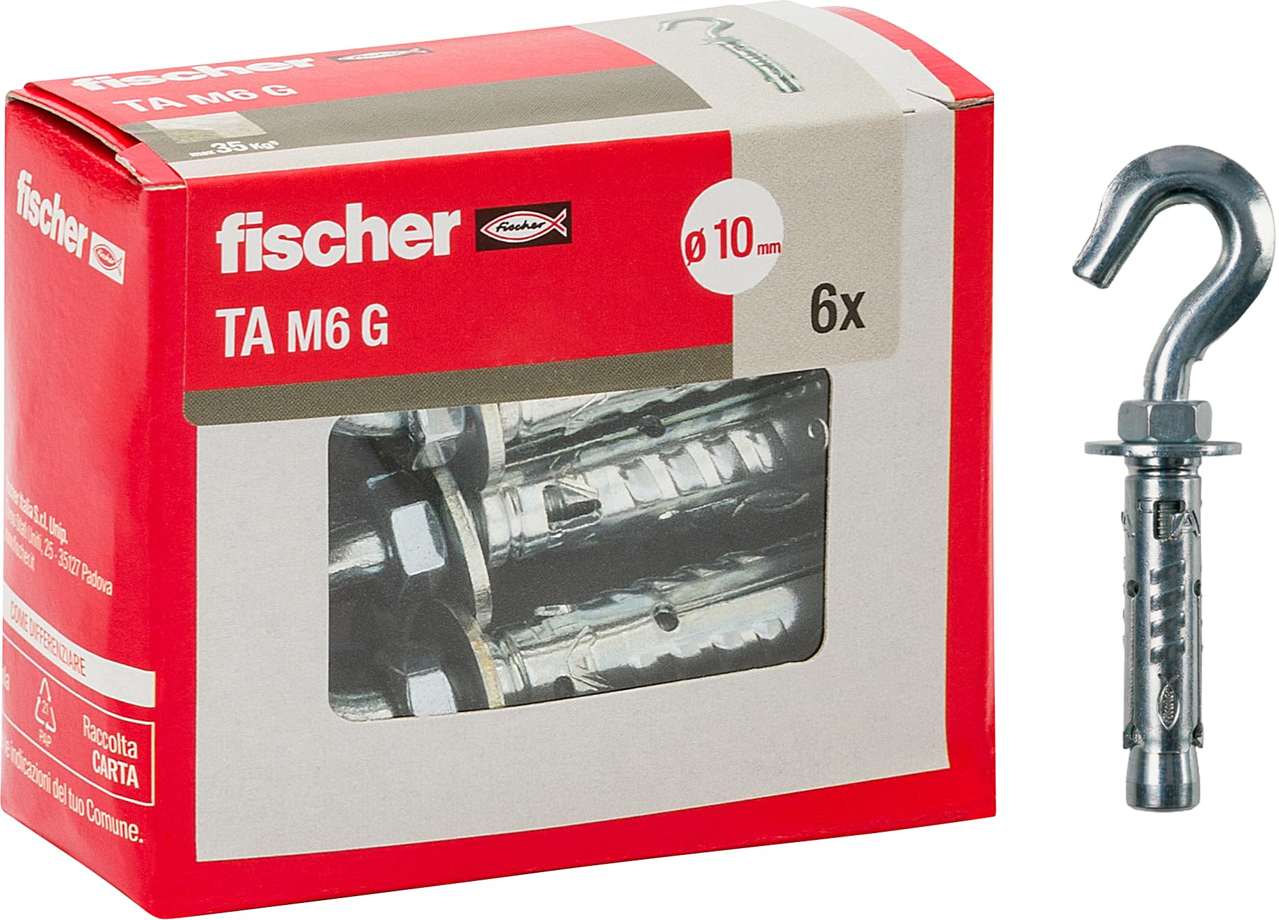 Fischer TA M6 Tasselli Acciaio con Vite 8 Pz Cemento