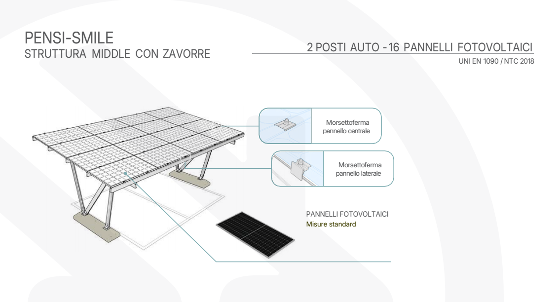 Solar MG Pensi-Smile pensilina con zavorre 2 posti 16 pannelli