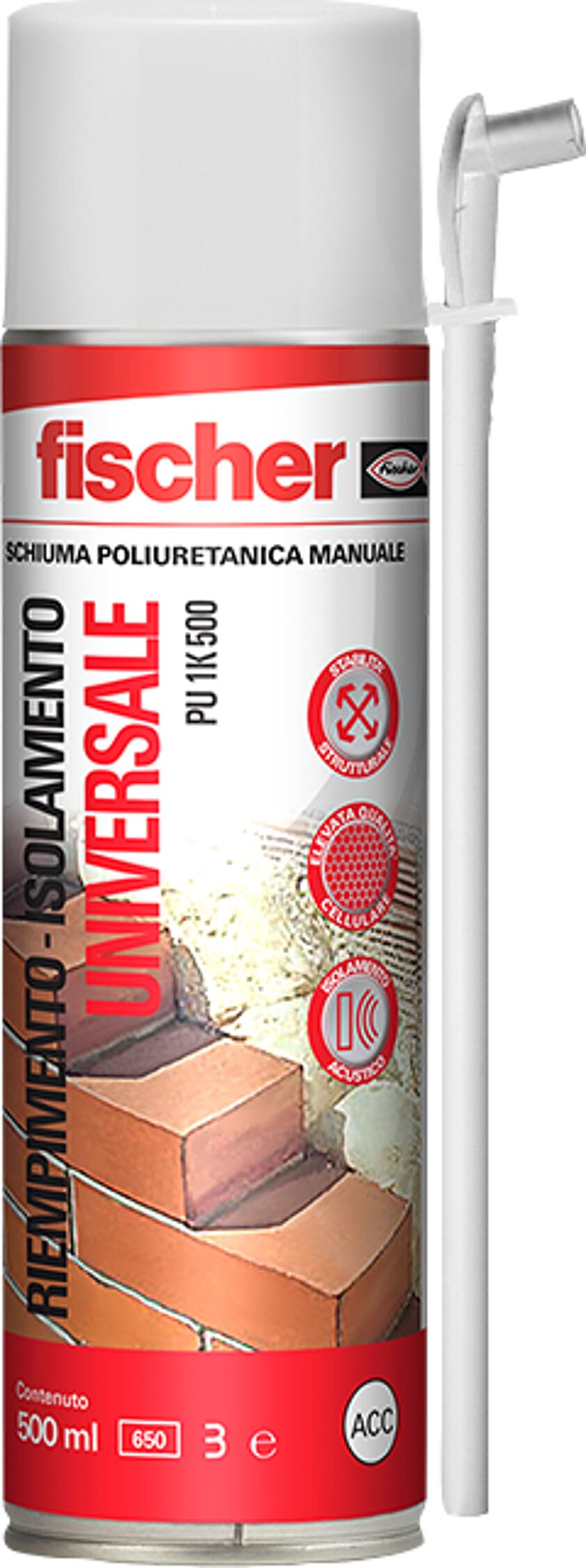 Fischer PU 1K schiuma poliuretanica 500 ml per porte e finestre