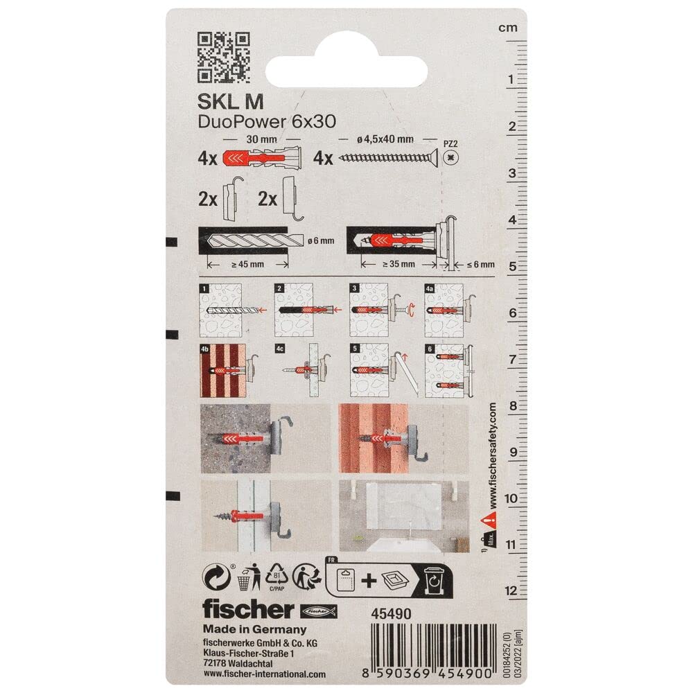 Fischer SKL-M Kit Appendi Specchi DuoPower Muro Cartongesso