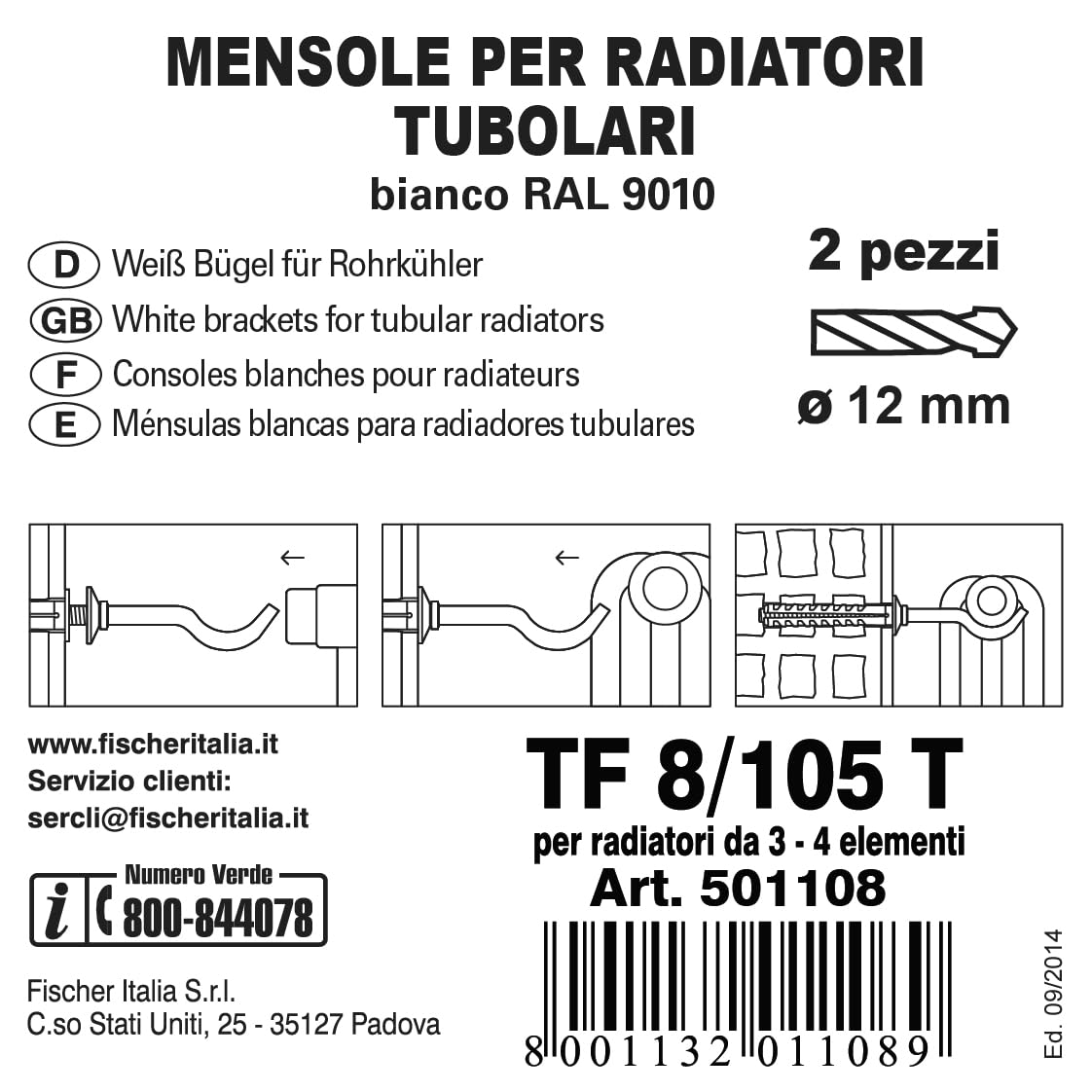 Fischer TF 8/105 T ganci termosifone 105 mm 2 pezzi