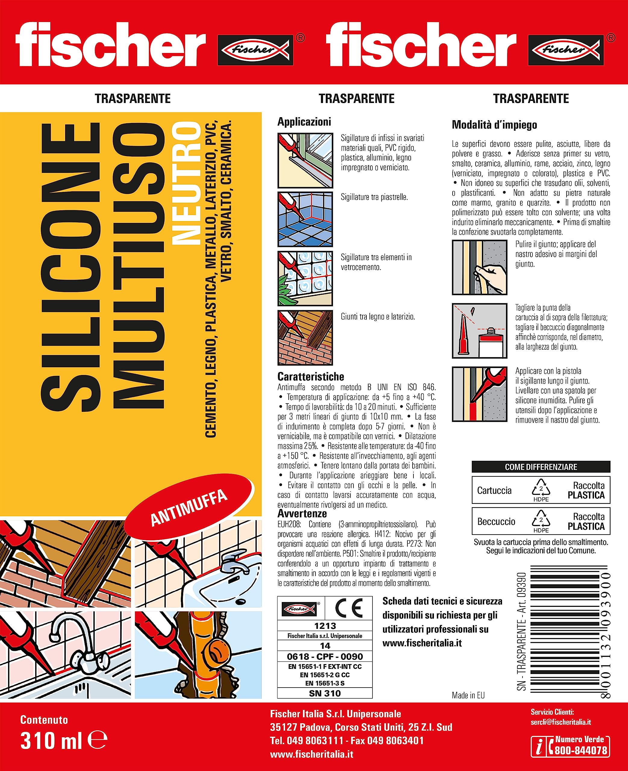 Fischer SN Silicone Neutro Trasparente Antimuffa