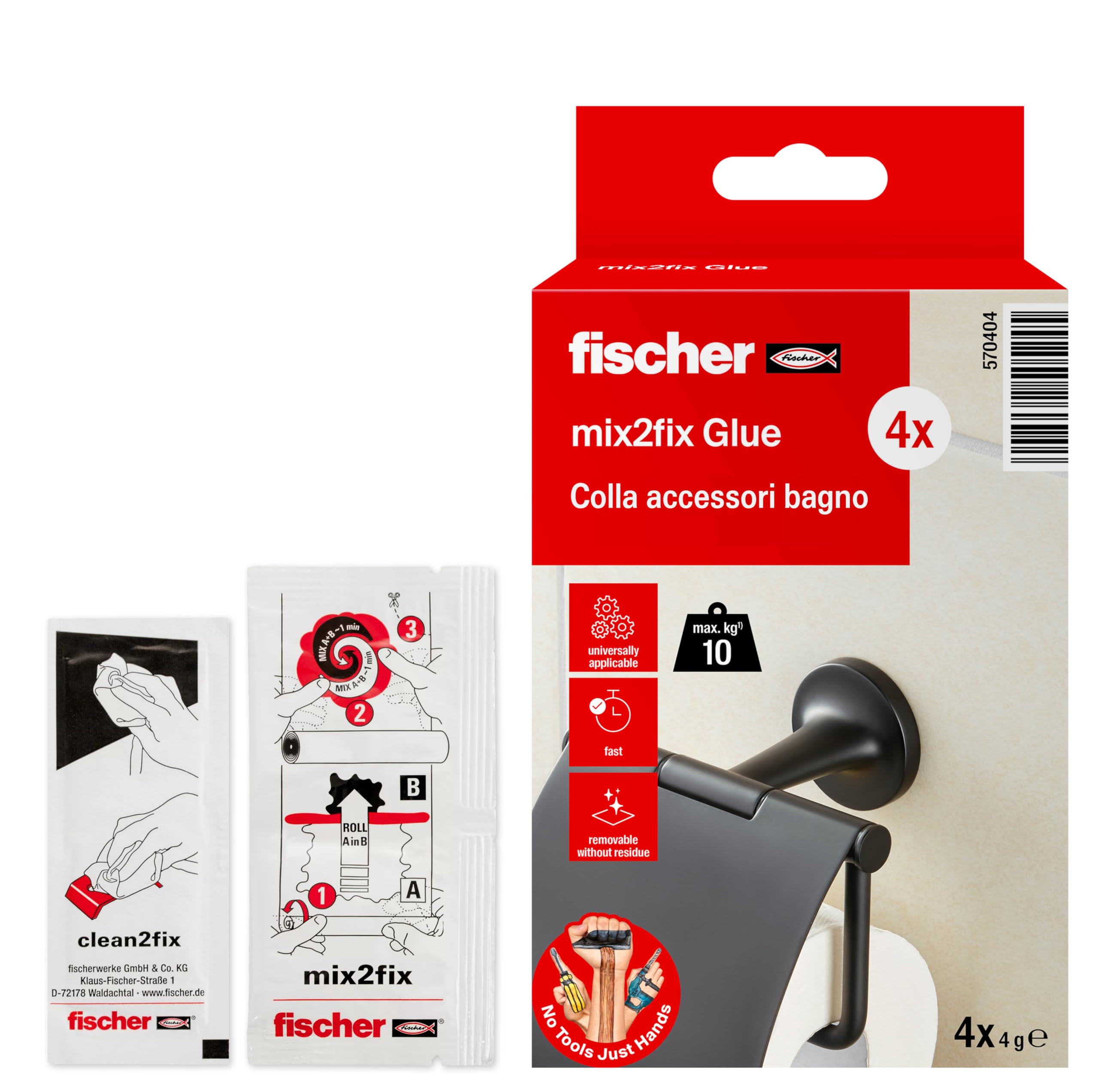 Fischer Colla Bagno kit fissaggio piastrelle 4x4g senza forare
