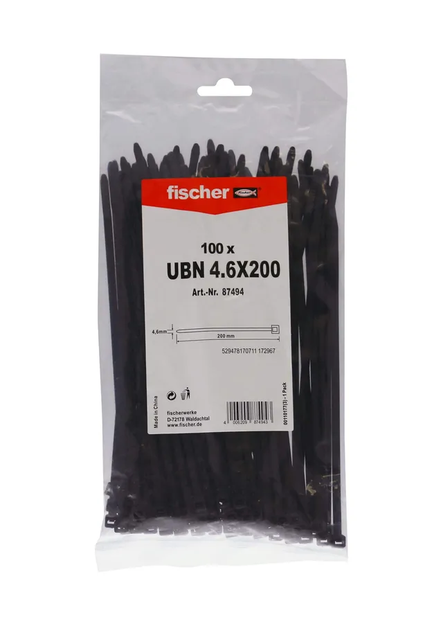 Fischer UBN fascette nylon nere 4,6x200 mm 100 pezzi esterno