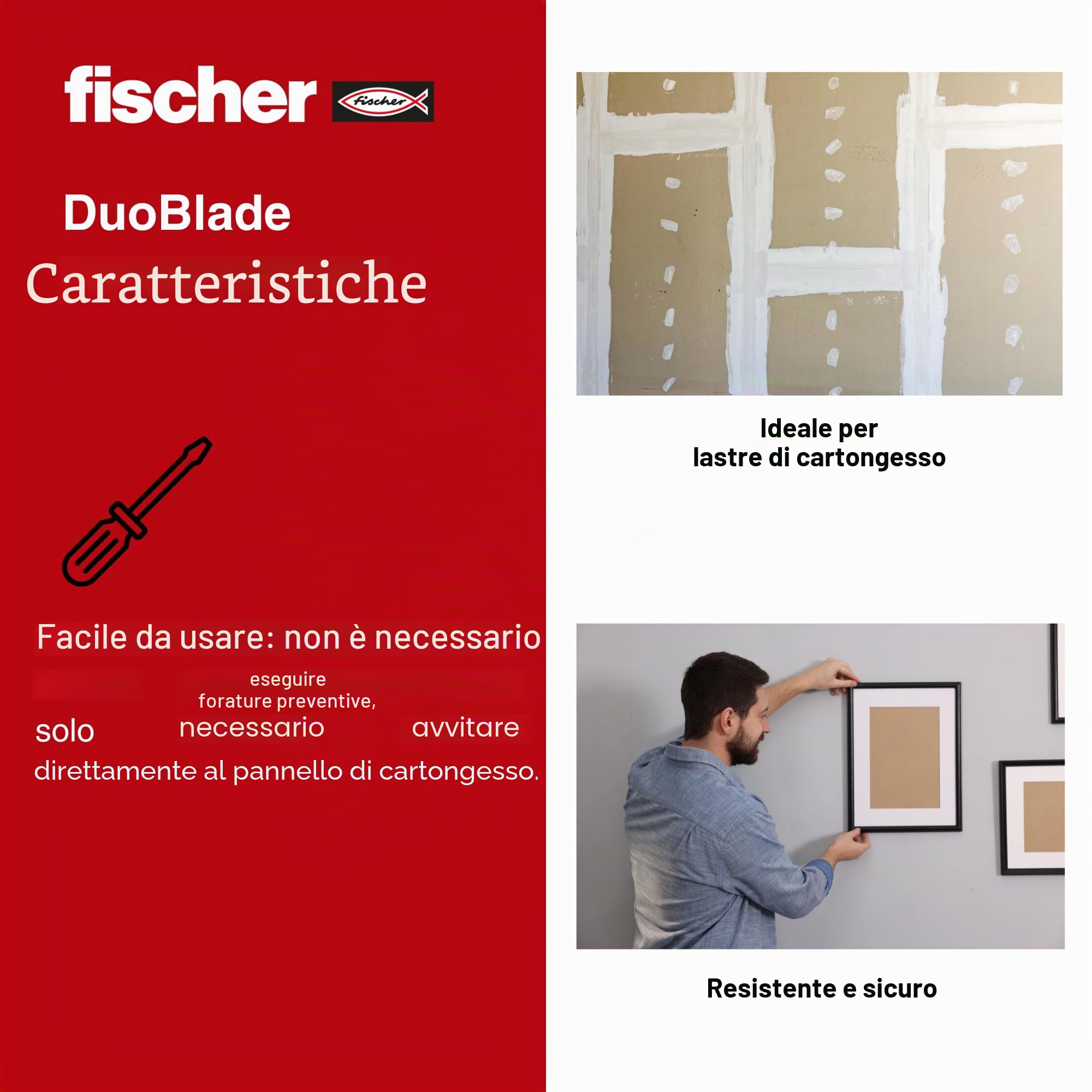 Fischer DuoBlade tasselli cartongesso 25 pezzi con viti