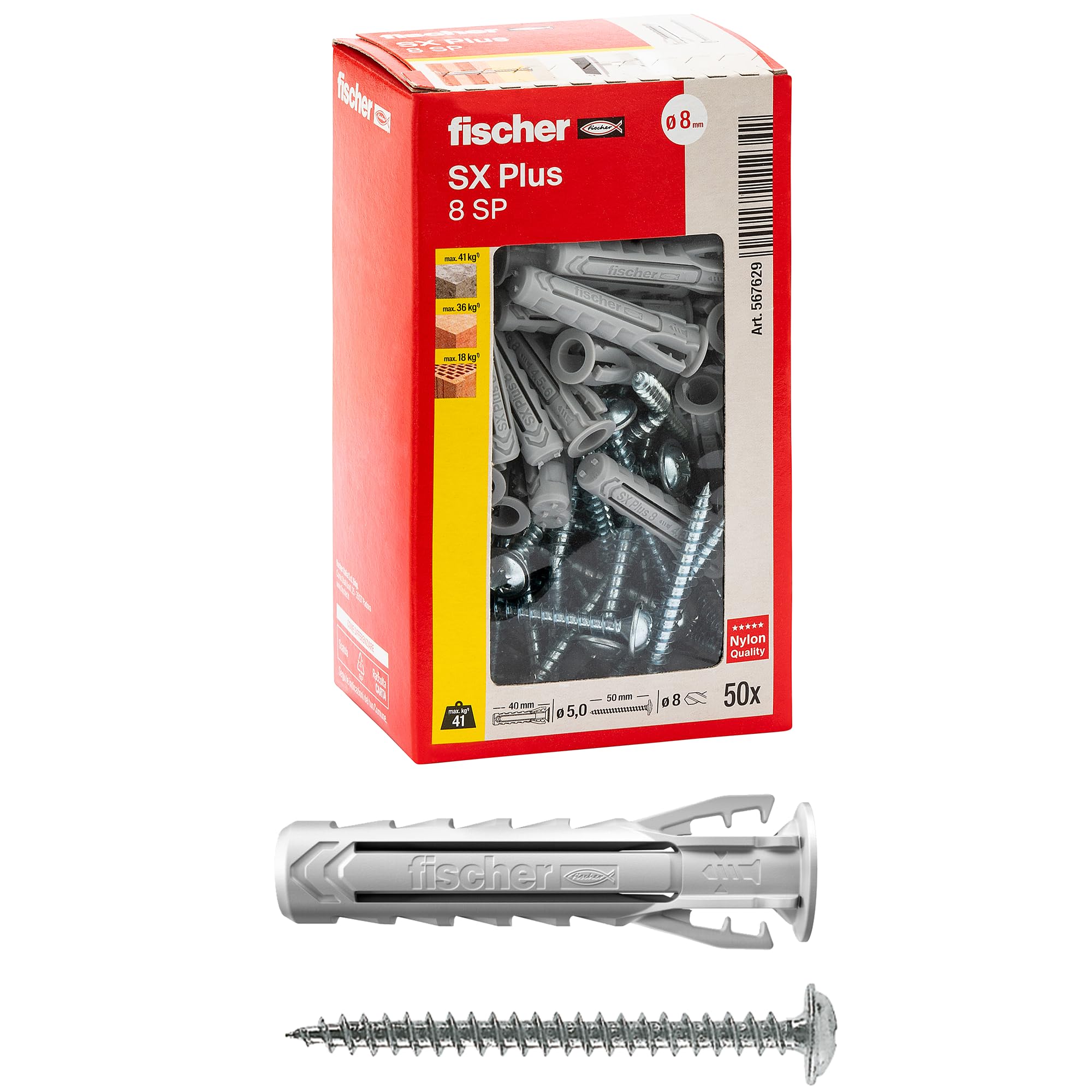 Fischer SX Plus 6x30 tassello con vite testa cilindrica per muro