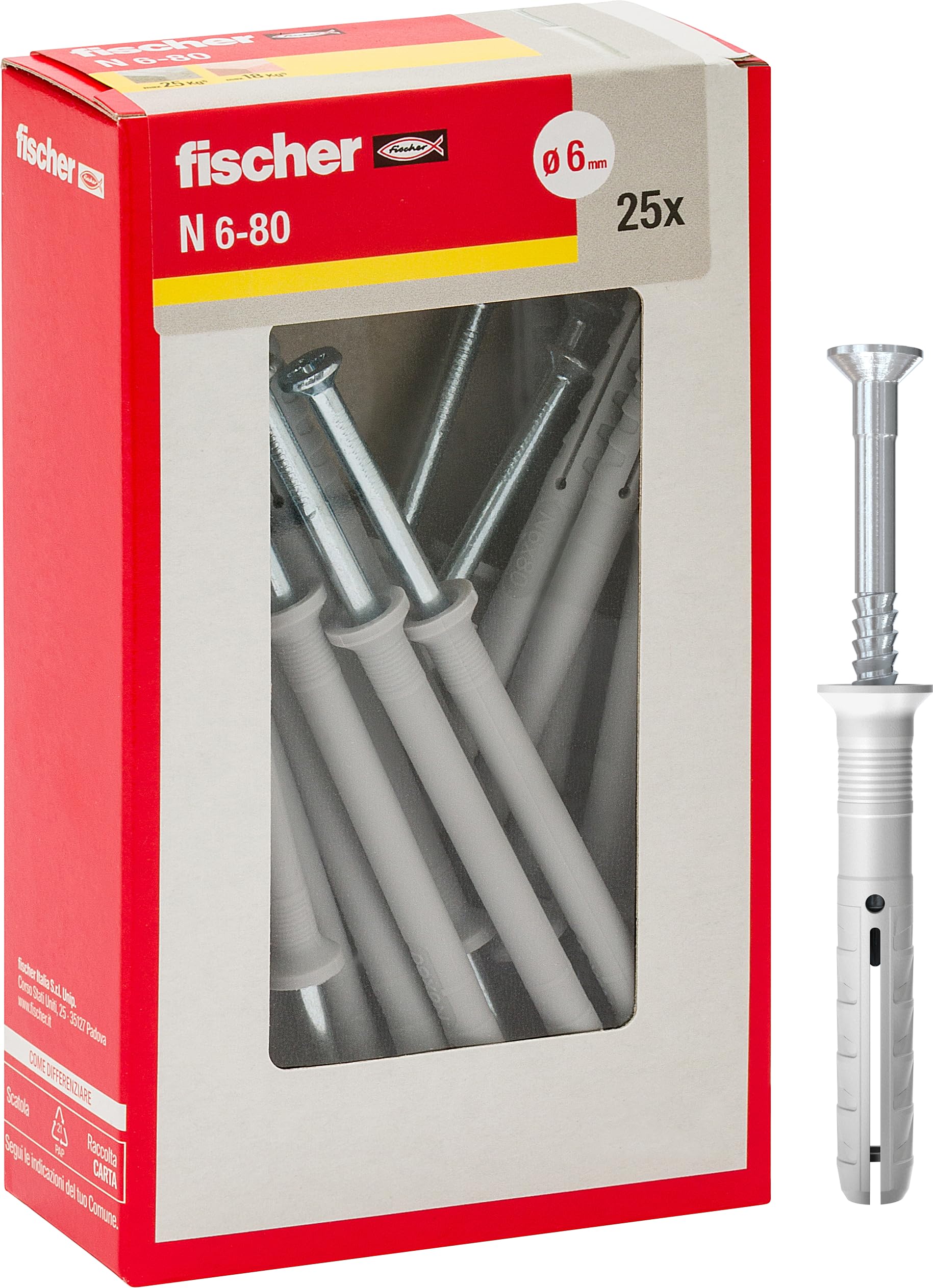 Fischer N 6x80 Y tasselli a battere con chiodo 25 pezzi