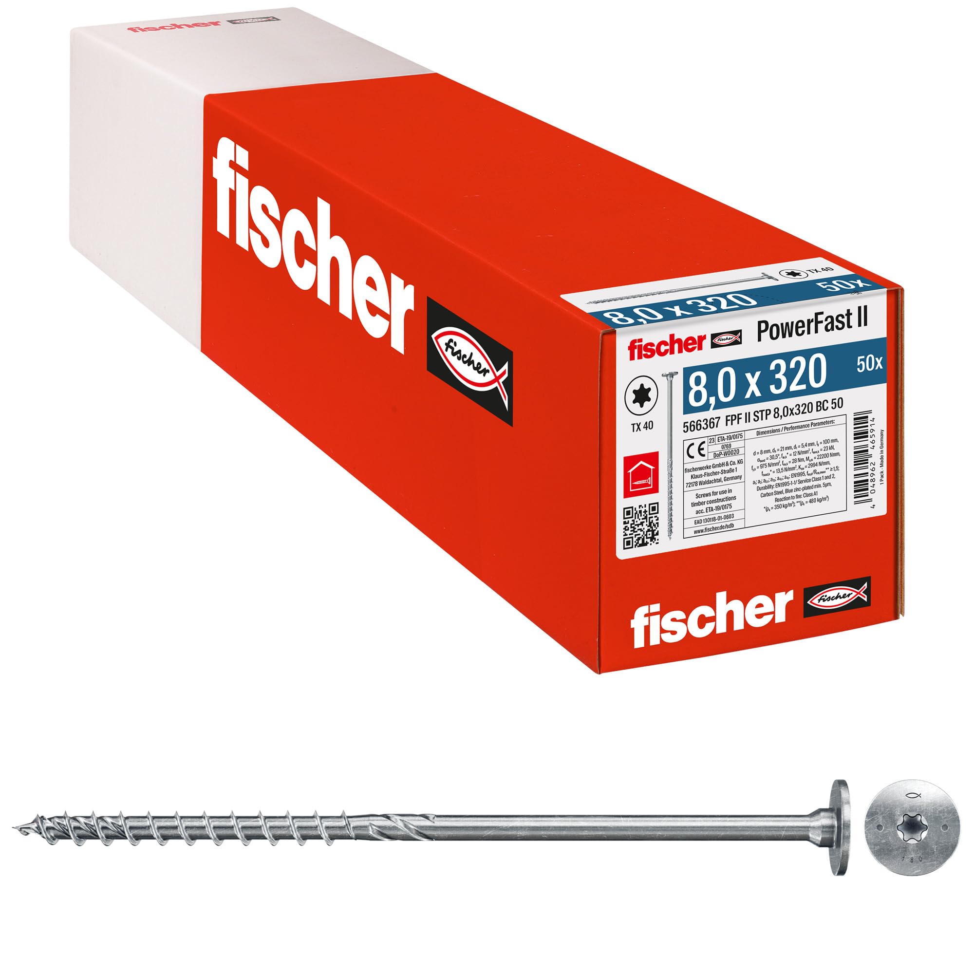 Fischer PowerFast FPF II STP 8,0x80 viti legno 50 pz Torx